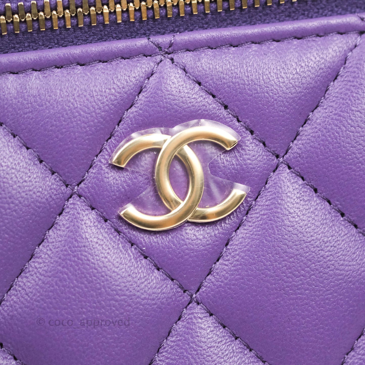 Chanel Classic Vanity Rectangular Top Handle With Chain Purple Lambskin Gold Hardware