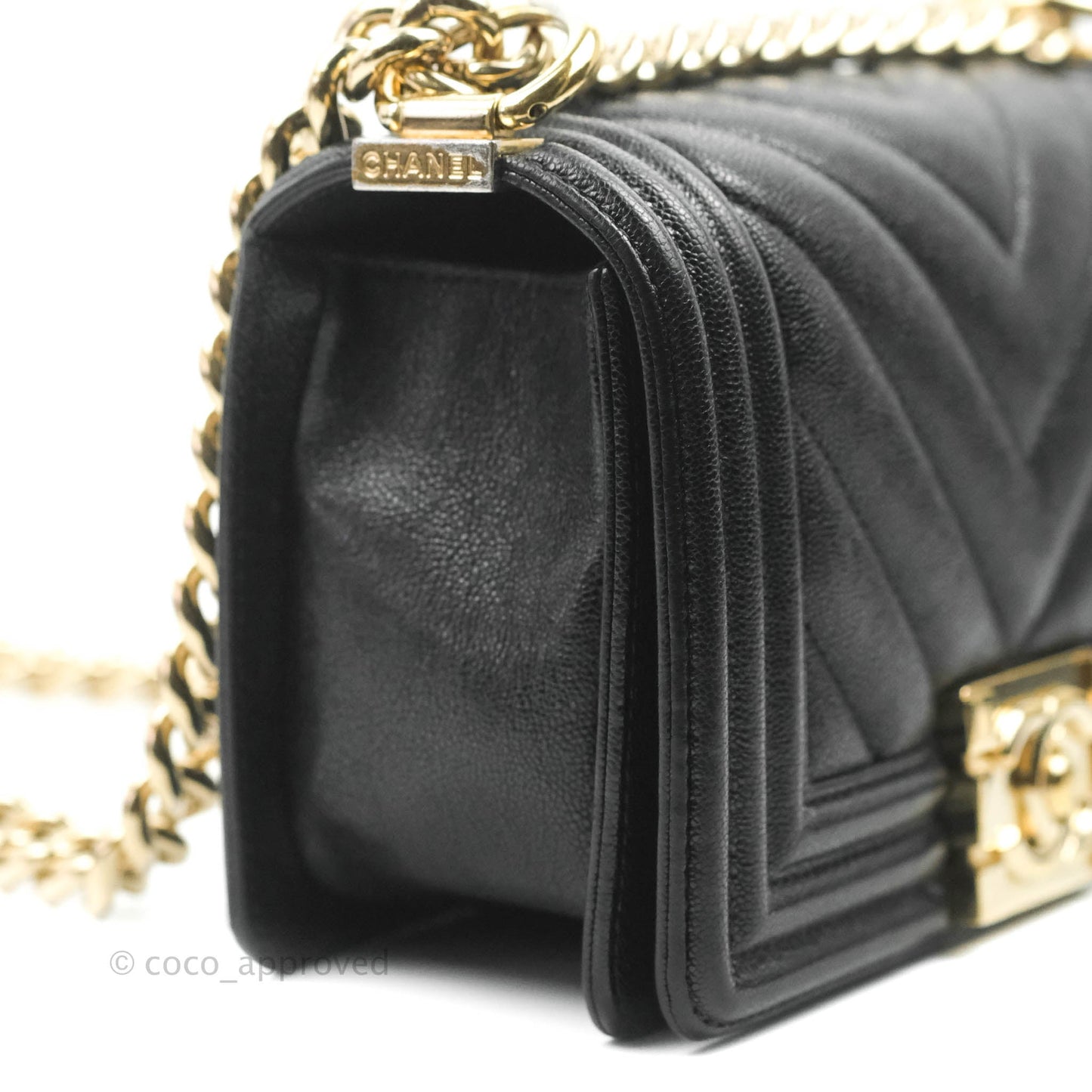 Chanel Small Boy Chevron Black Caviar Gold Hardware