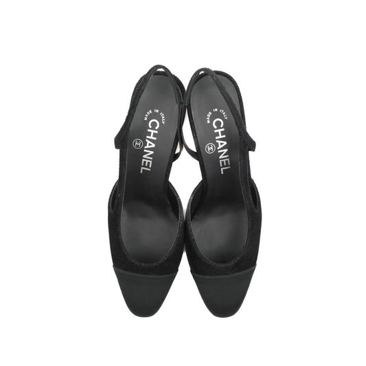 Chanel Classic Slingback Black Velvet Size 37.5C