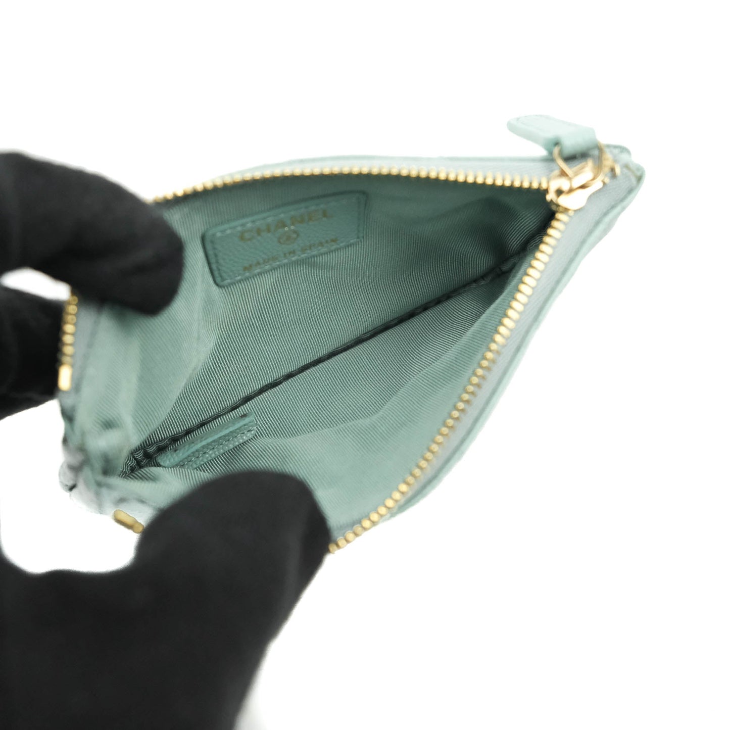 Chanel Mini Quilted O Case Tiffany Blue Caviar Gold Hardware
