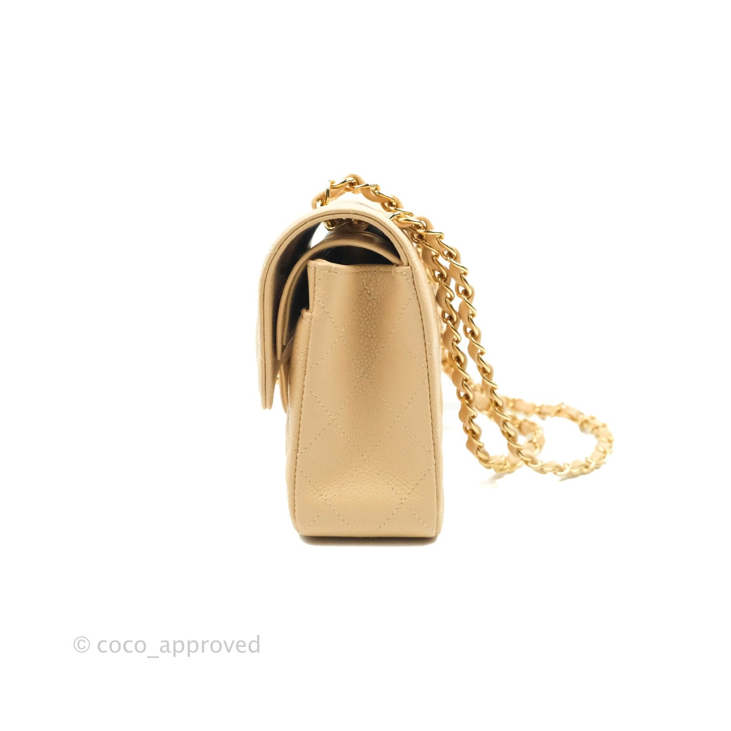 Chanel S/M Small Classic Quilted Flap Beige Caviar Gold Hardware