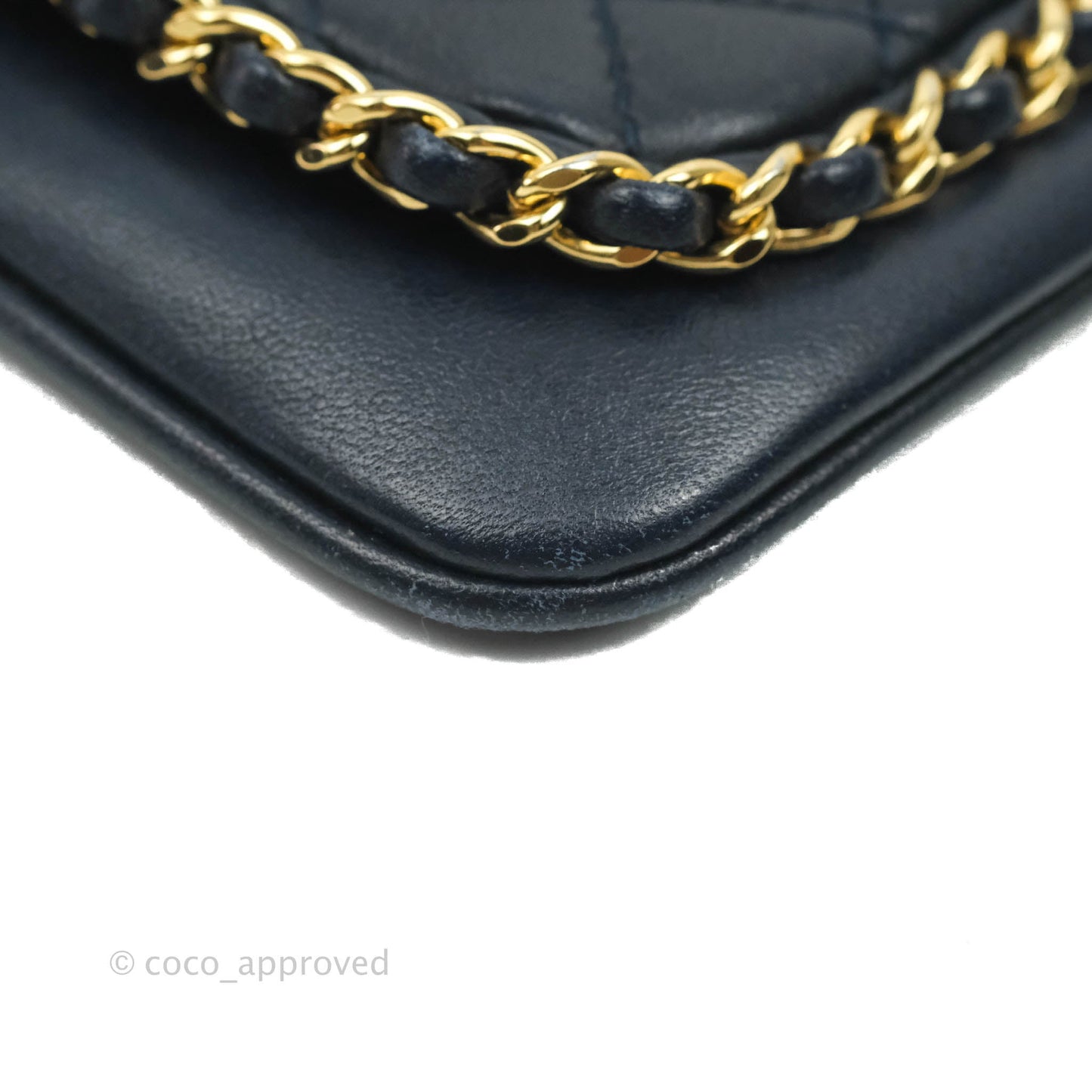 Chanel Flat Flap Bag With Chain Navy Calfskin Gold Hardware