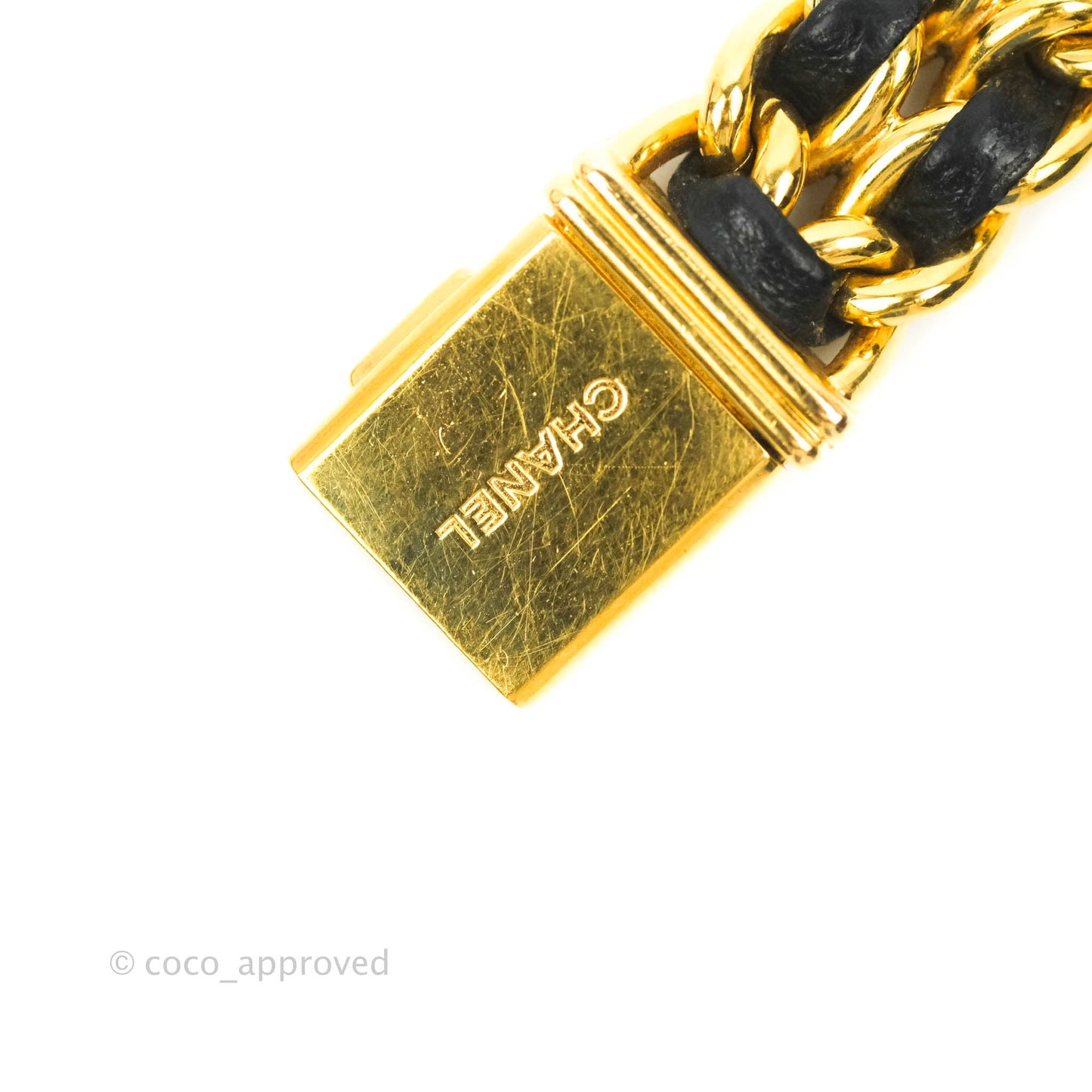 Chanel Vintage Première Watch Black Leather Gold Plated M Size