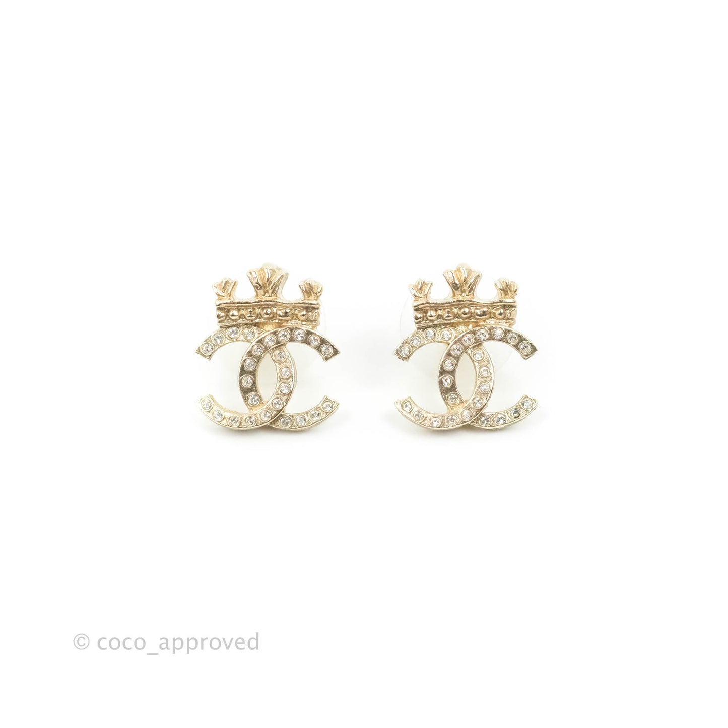 Chanel Crystal CC Crown Earrings Gold