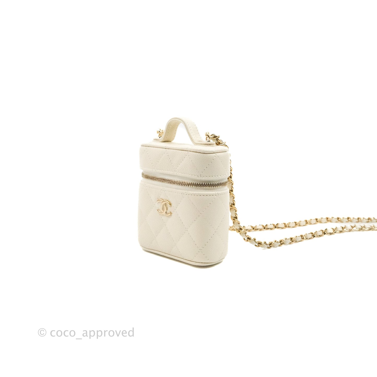 Chanel Quilted Small Handle With Care Vanity Case With Chain Ivory Caviar Gold Hardware