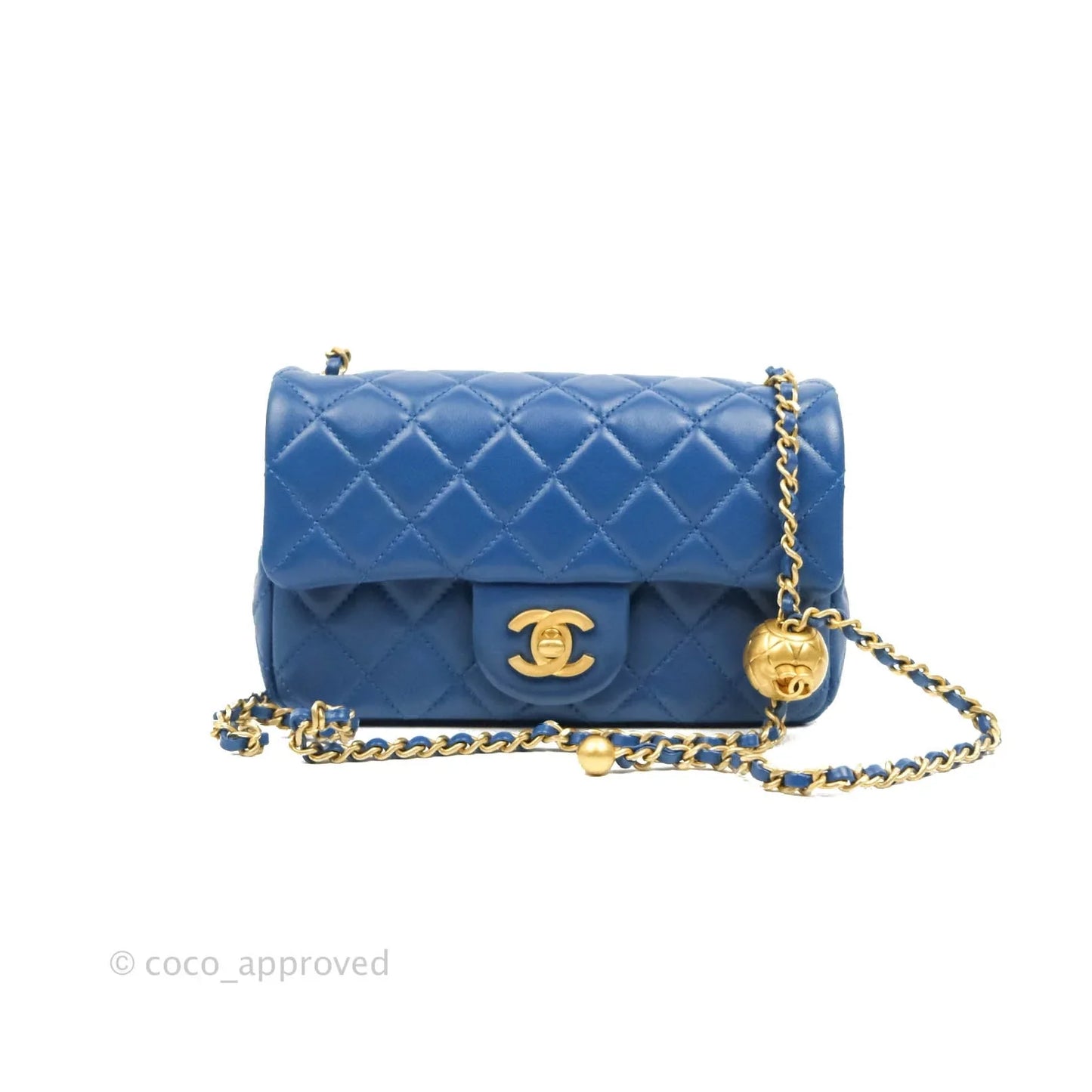 Chanel Quilted Mini Rectangular Pearl Crush Blue Lambskin Aged Gold Hardware