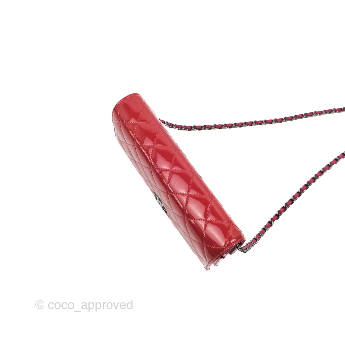 Chanel Wallet on Chain WOC Quilted Red Patent Ruthenium Hardware