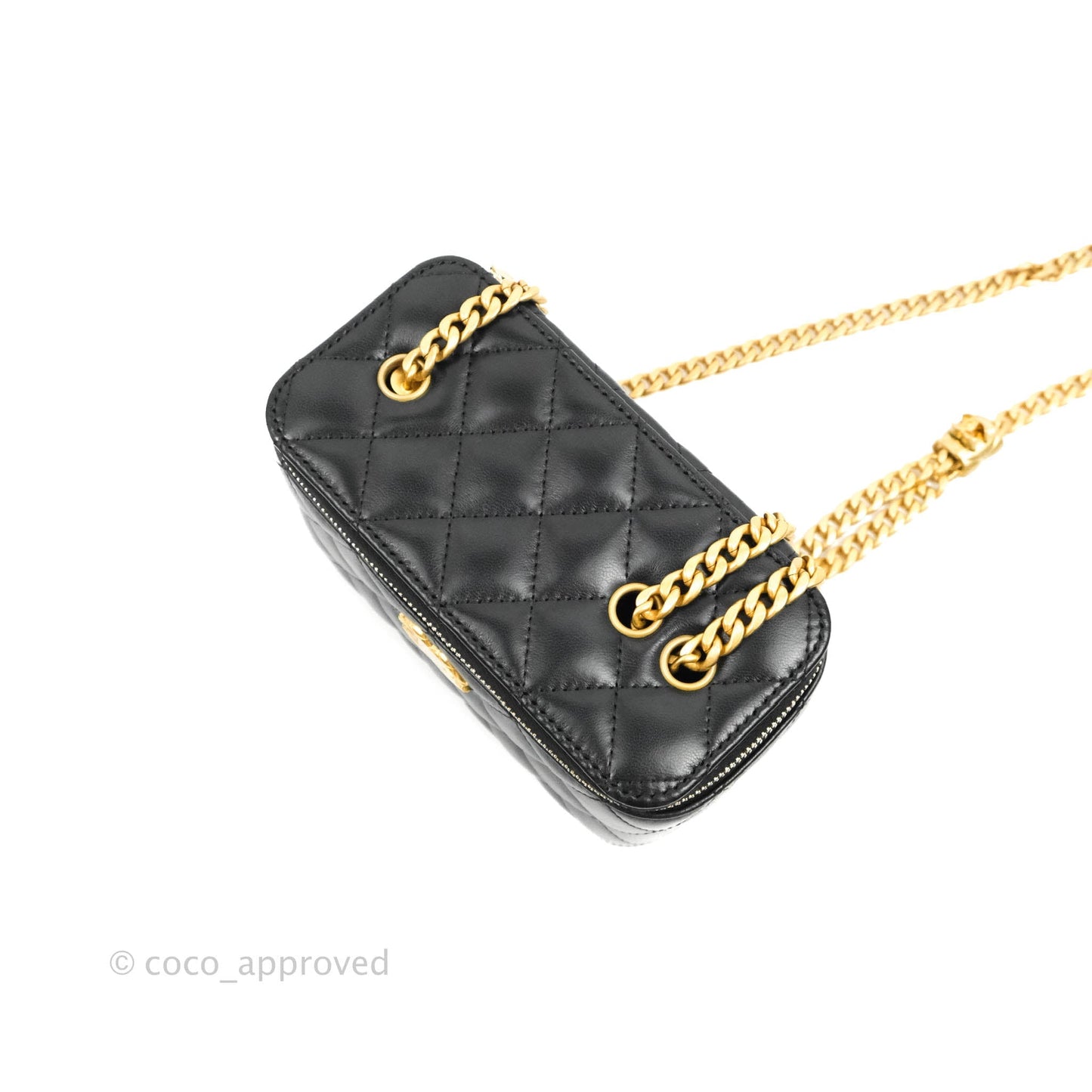 Chanel Vanity with Adjustable Chain Black Lambskin Aged Gold Hardware 22K
