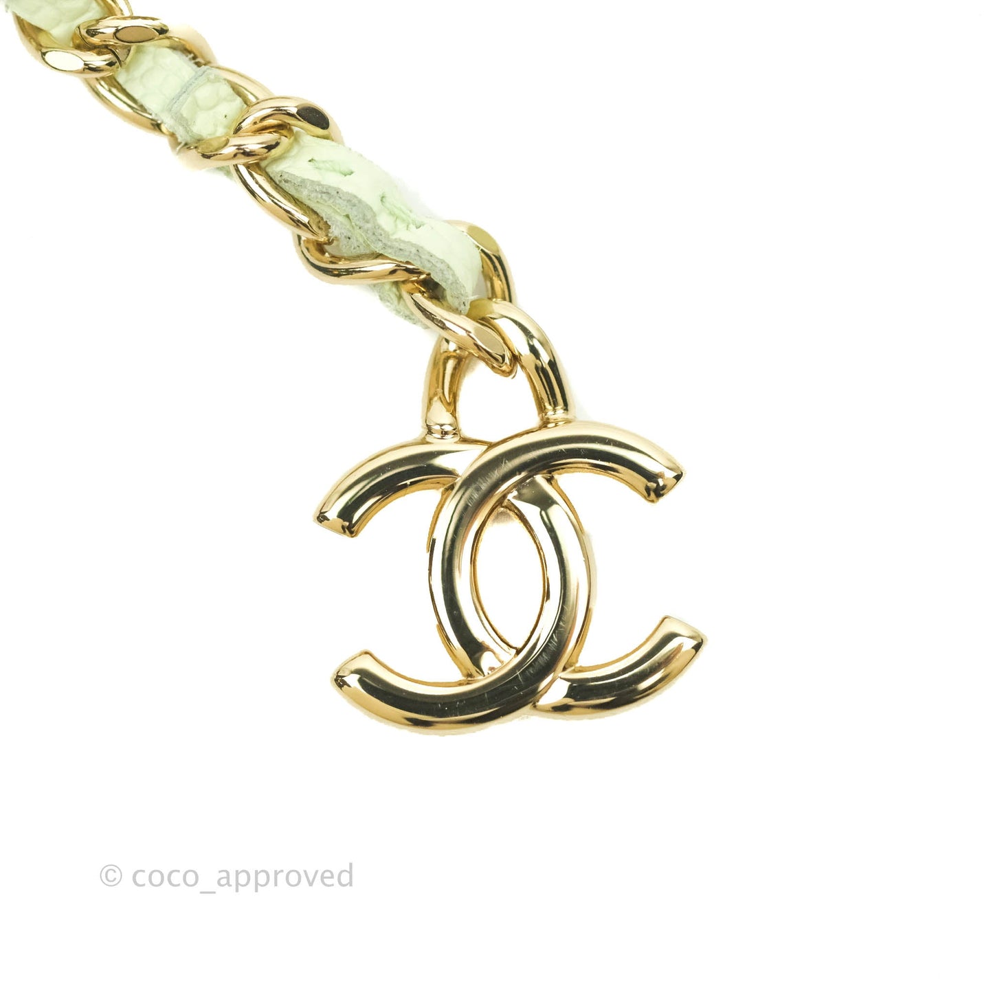 Chanel Mini Card Holder Chain Belt Bag Light Green Caviar Gold Hardware 21B