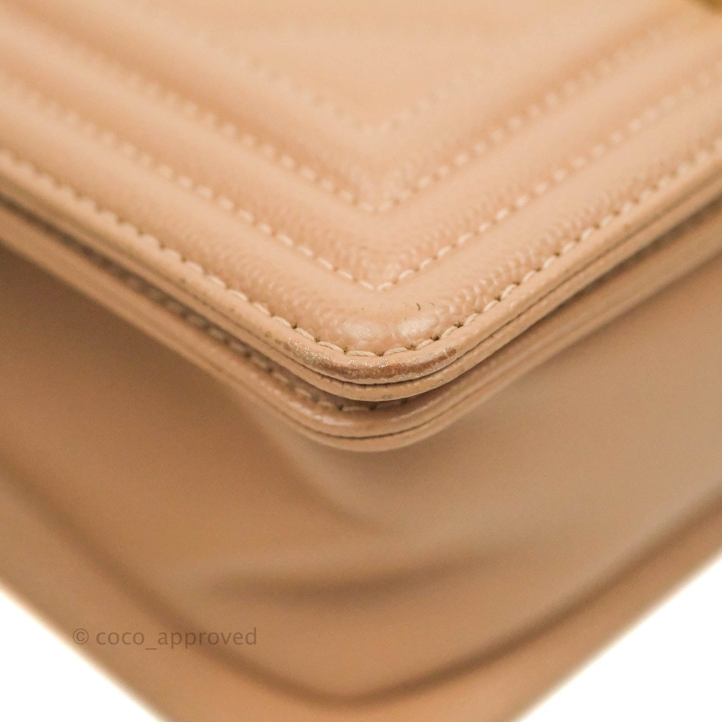 Chanel Small Chevron Boy Dark Beige Caviar Gold Hardware