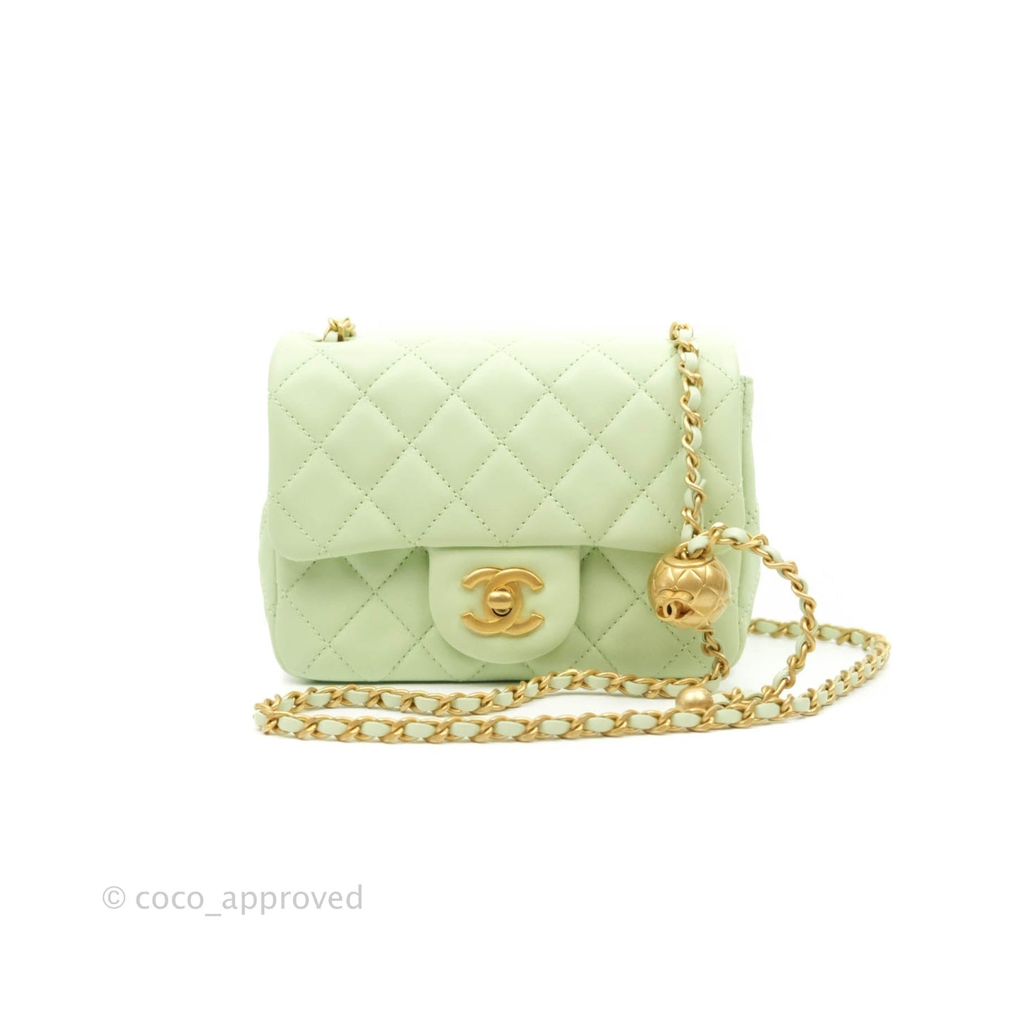 Chanel Pearl Crush Mini Square Quilted Avocado Green Lambskin Aged Gold Hardware