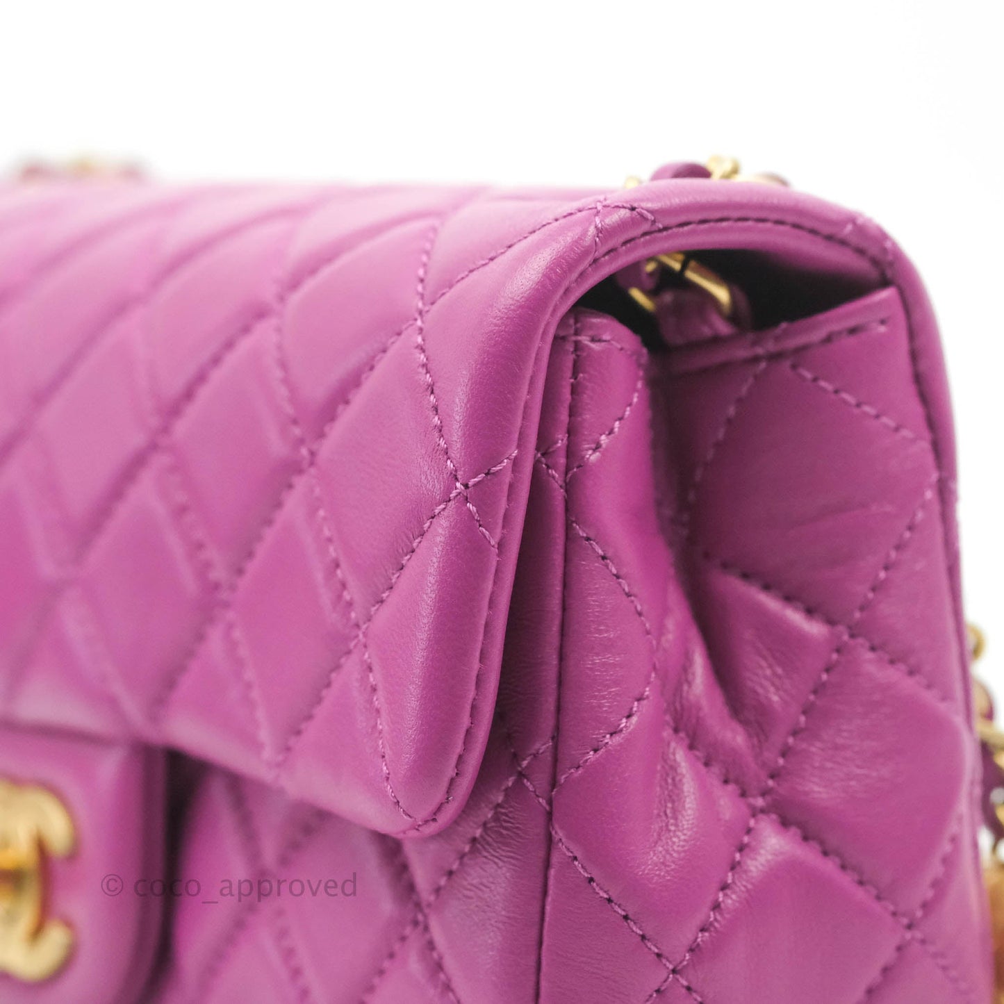 Chanel Mini Rectangular Pearl Crush Quilted Purple Lambskin Aged Gold Hardware