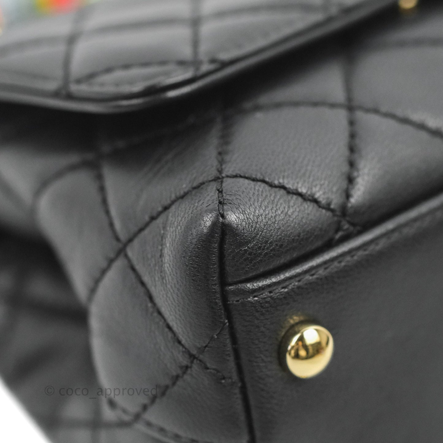 Chanel Quilted Mini Rainbow Coco Handle Bag Lambskin Black Gold Hardware