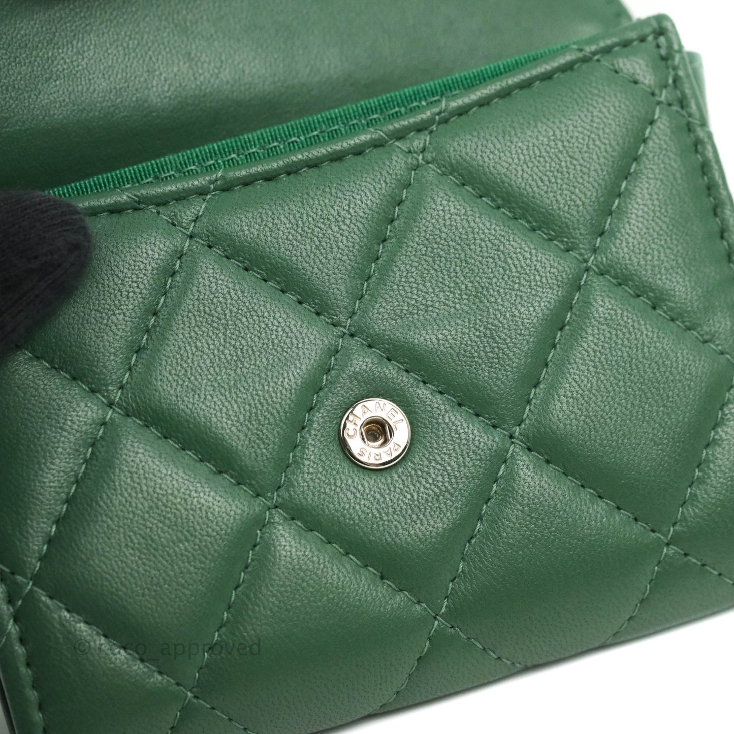 Chanel Classic Flap Coin Purse Dark Green Lambskin Silver Hardware