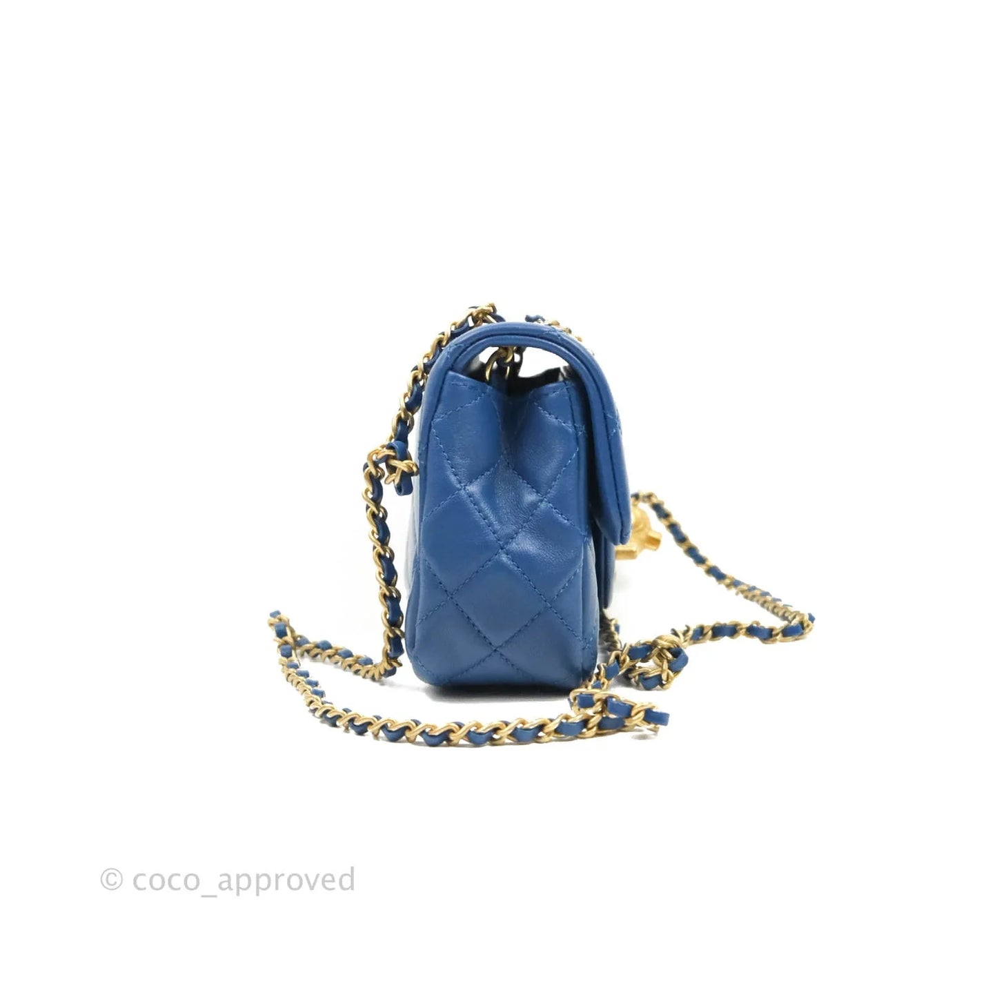 Chanel Quilted Mini Rectangular Pearl Crush Blue Lambskin Aged Gold Hardware