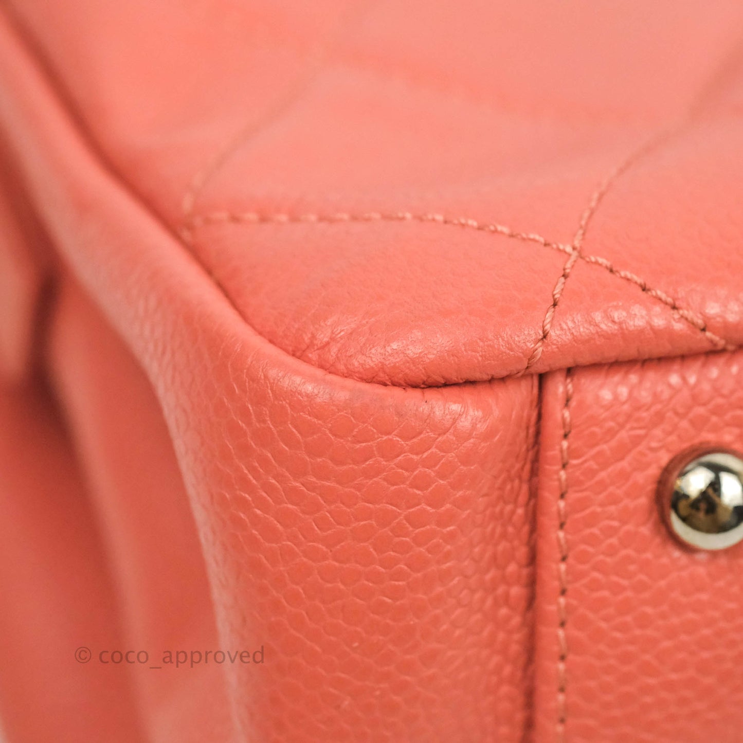 Chanel Quilted Caviar Leather Timeless CC Soft Shopping Tote Bag Coral Pink