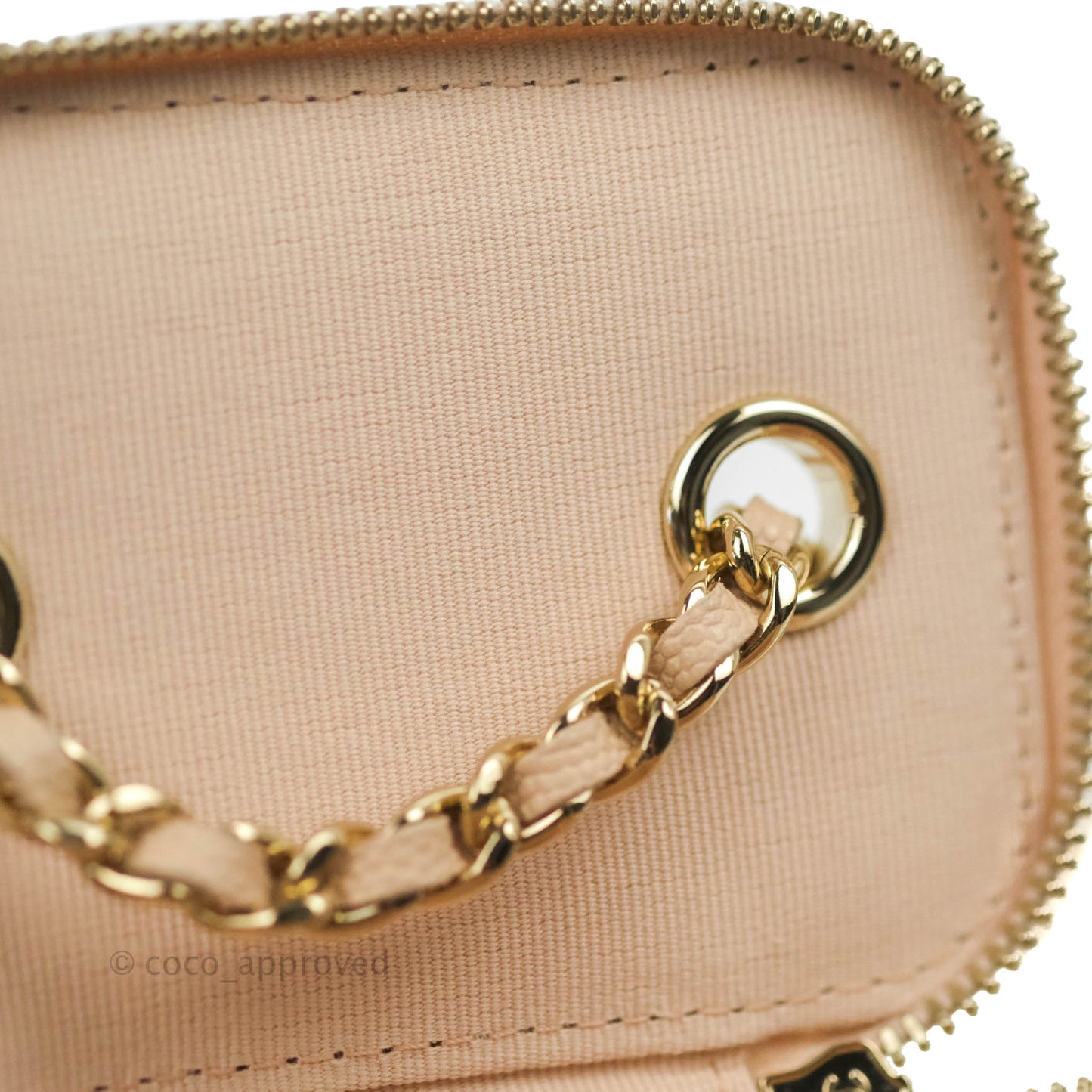 Chanel Classic Mini Vanity With Chain Light Beige Caviar Gold Hardware