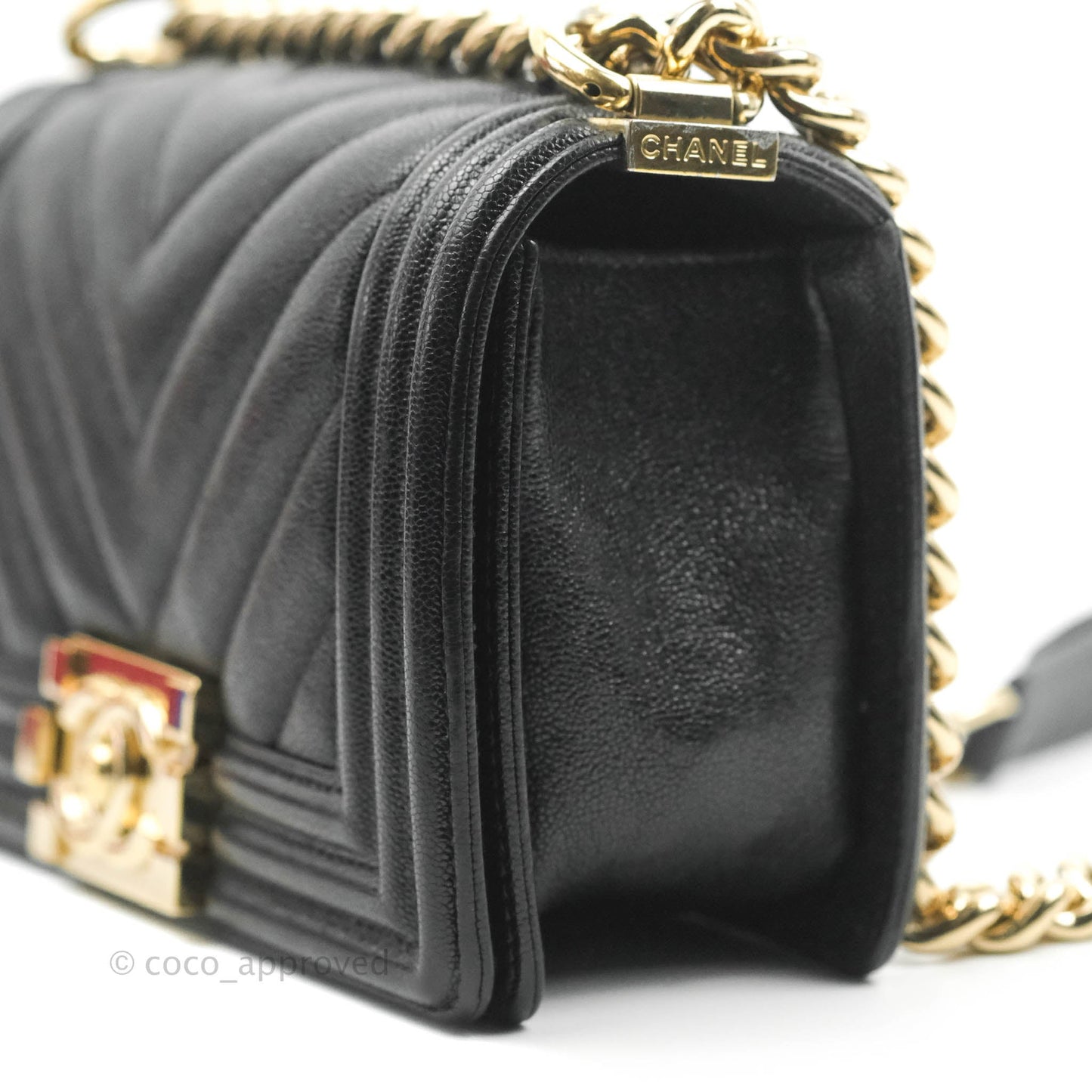 Chanel Small Boy Chevron Black Caviar Gold Hardware