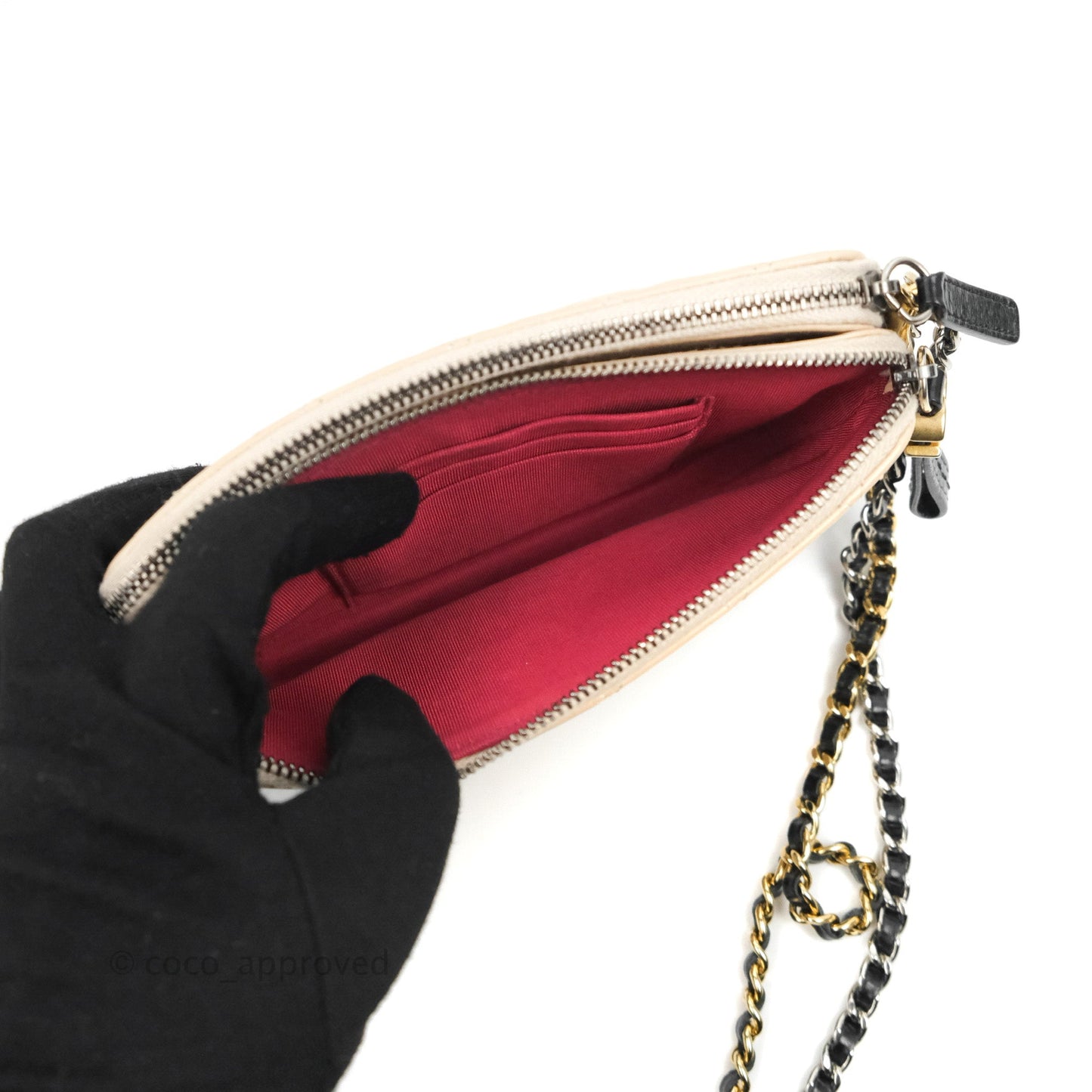 Chanel Gabrielle Clutch With Chain Aged Calfskin Beige/ Black Mixed Hardware