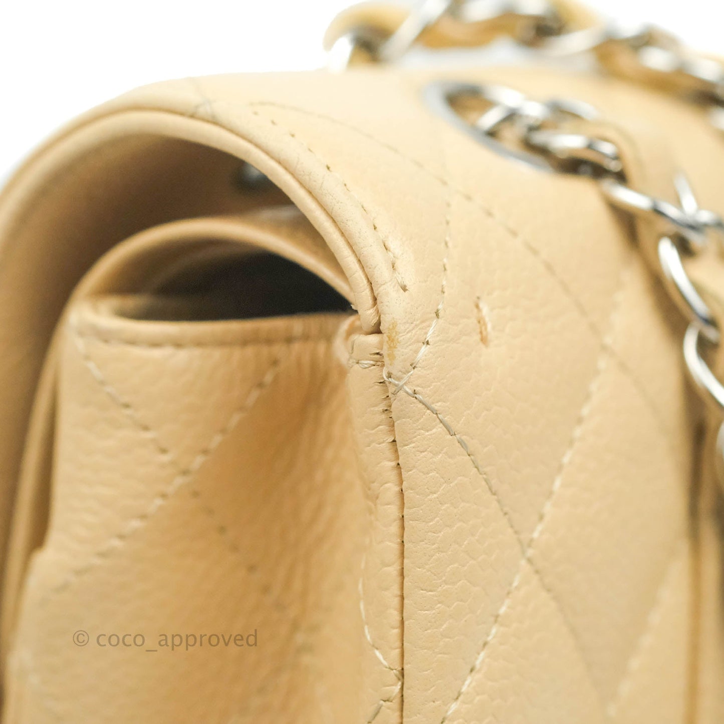 Chanel Classic M/L Medium Flap Quilted Beige Caviar Silver Hardware