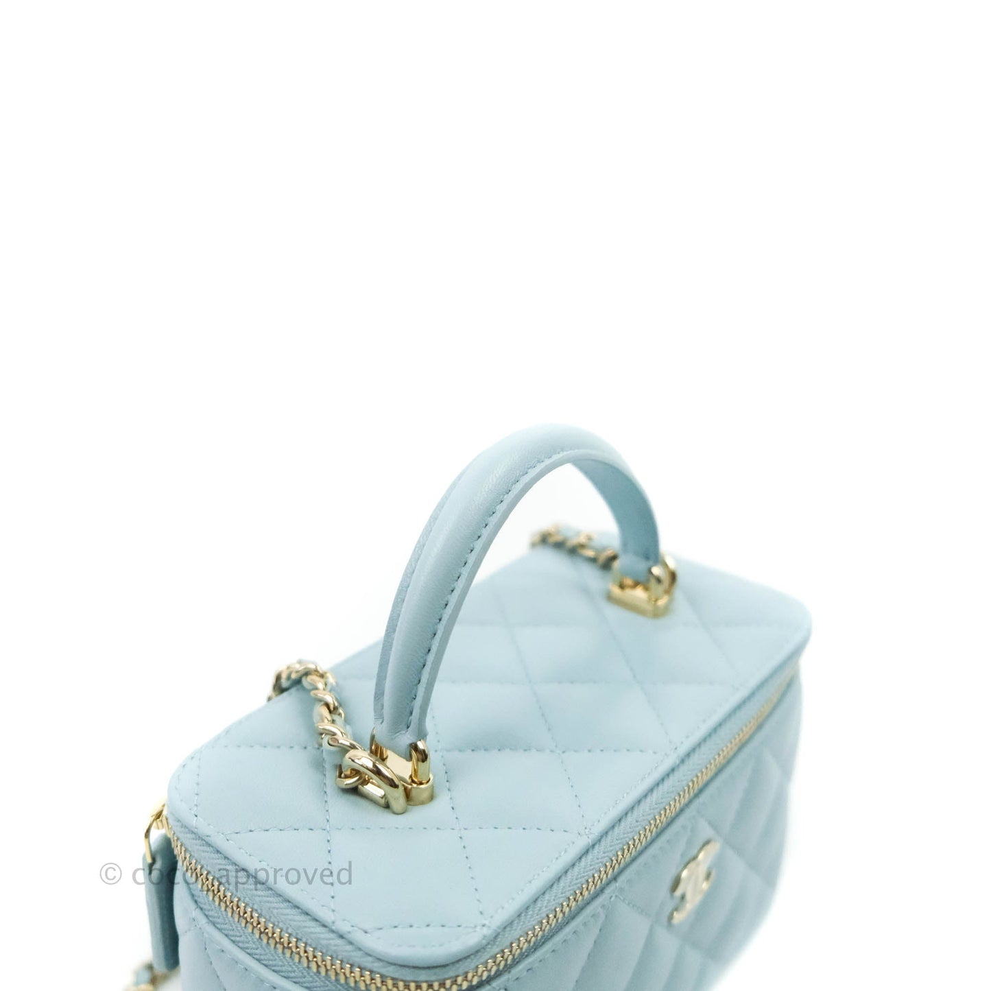 Chanel Vanity Rectangular Top Handle Light Blue Lambskin Gold Hardware