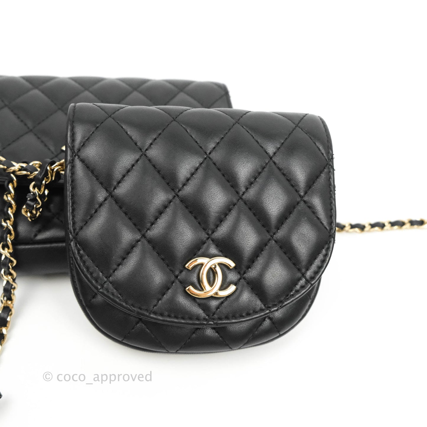 Chanel Classic Twin Flap Bag Side Pack Black Lambskin Gold Hardware