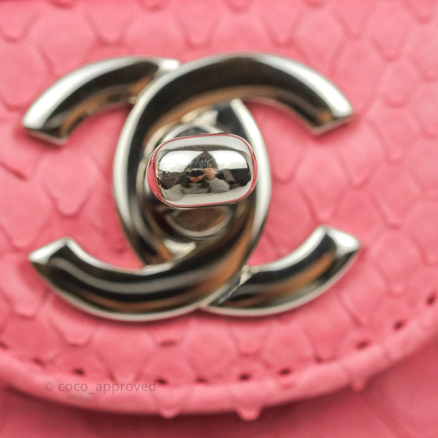 Chanel Quilted Mini Rectangular Python Pink Silver Hardware