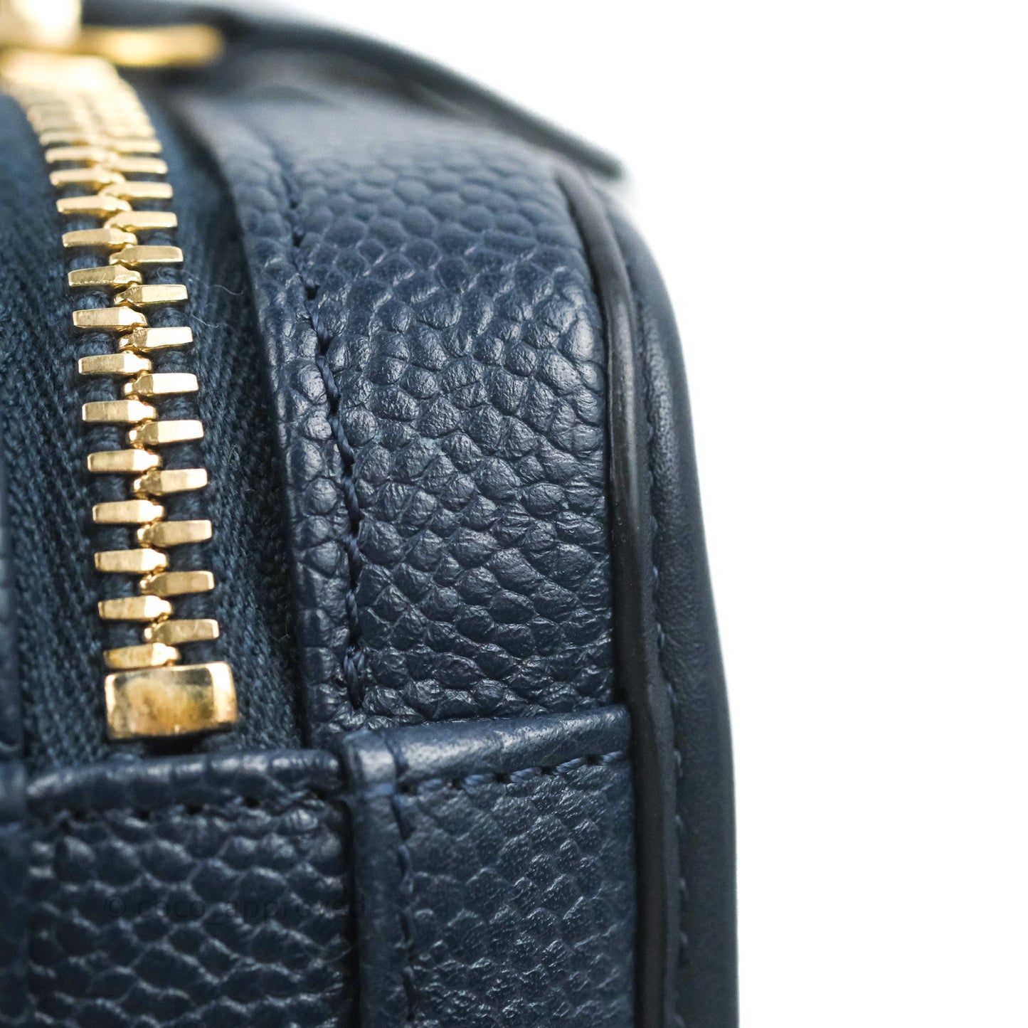 Chanel Quilted Small CC Filigree Vanity Case Navy Caviar Gold Hardware