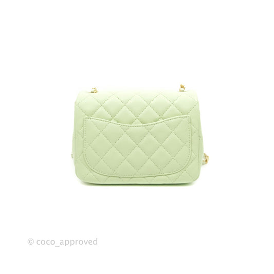 Chanel Pearl Crush Mini Square Quilted Avocado Green Lambskin Aged Gold Hardware