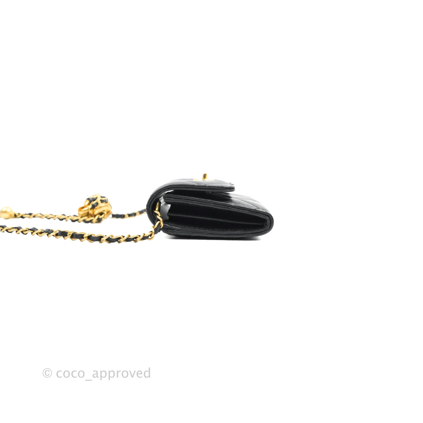 Chanel Pearl Crush Mini Clutch With Chain Black Lambskin Aged Gold Hardware