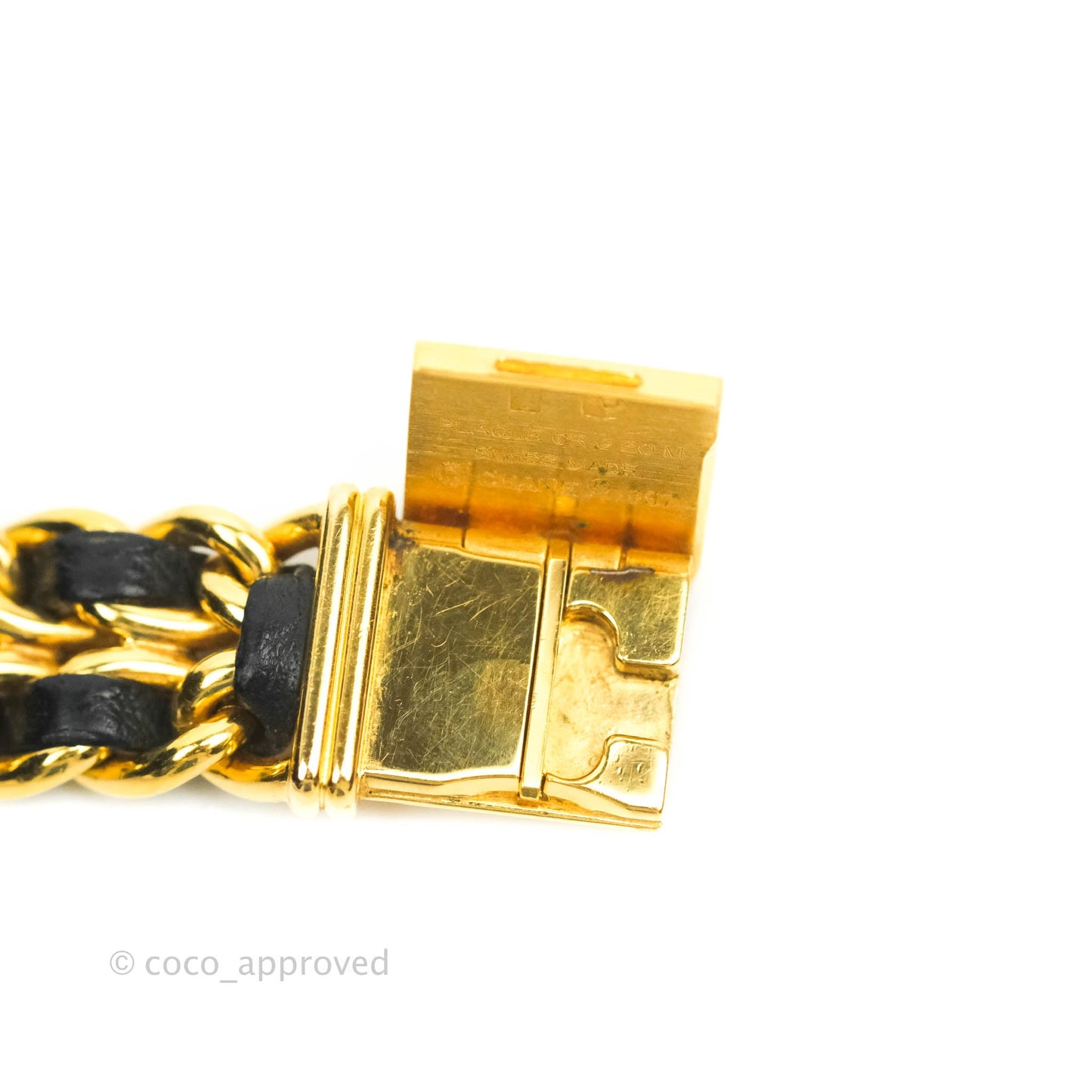 Chanel Vintage Première Watch Black Leather Gold Plated M Size