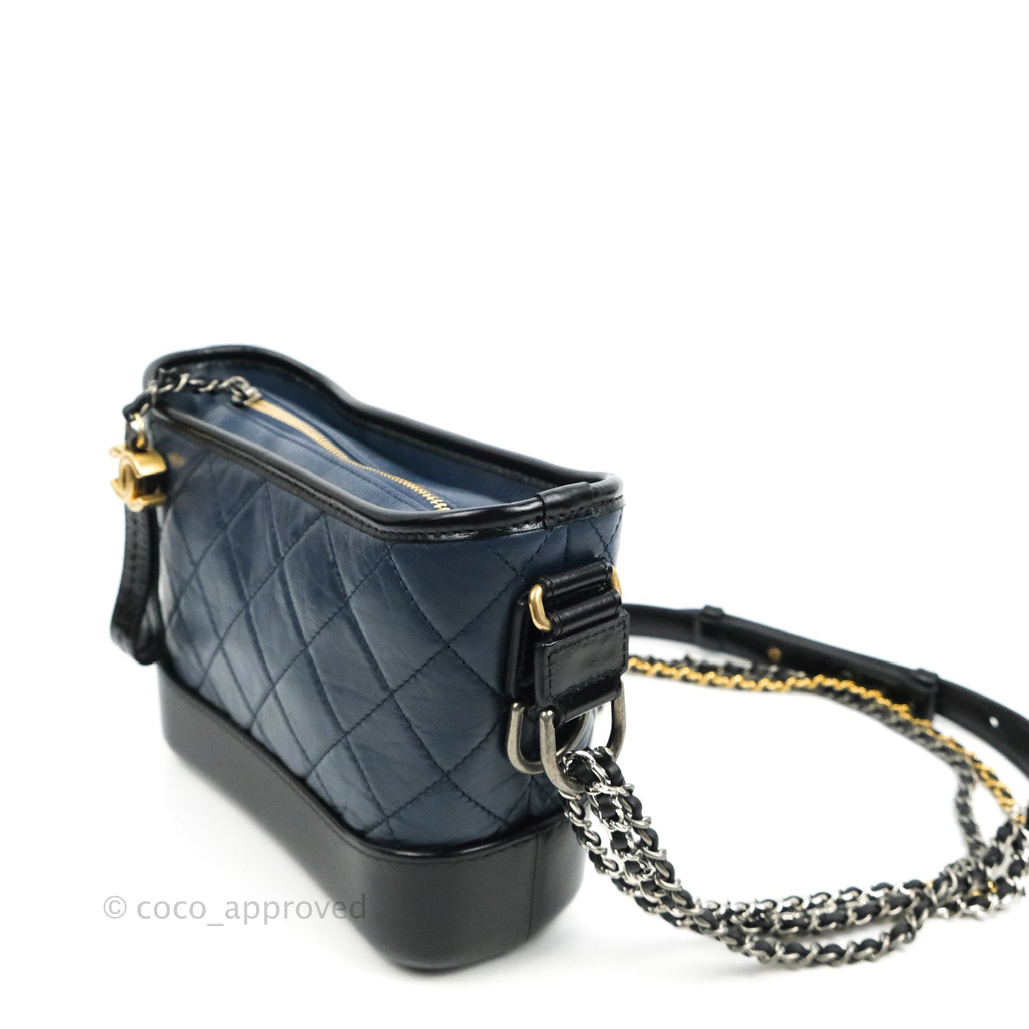 Chanel Quilted Small Gabrielle Hobo Navy Black Aged Calfskin Mixed Hardware