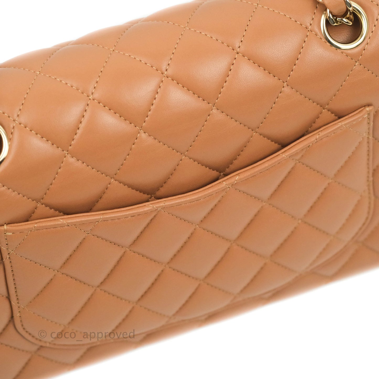 Chanel Small Classic Quilted Flap Dark Beige Caramel Lambskin Gold Hardware