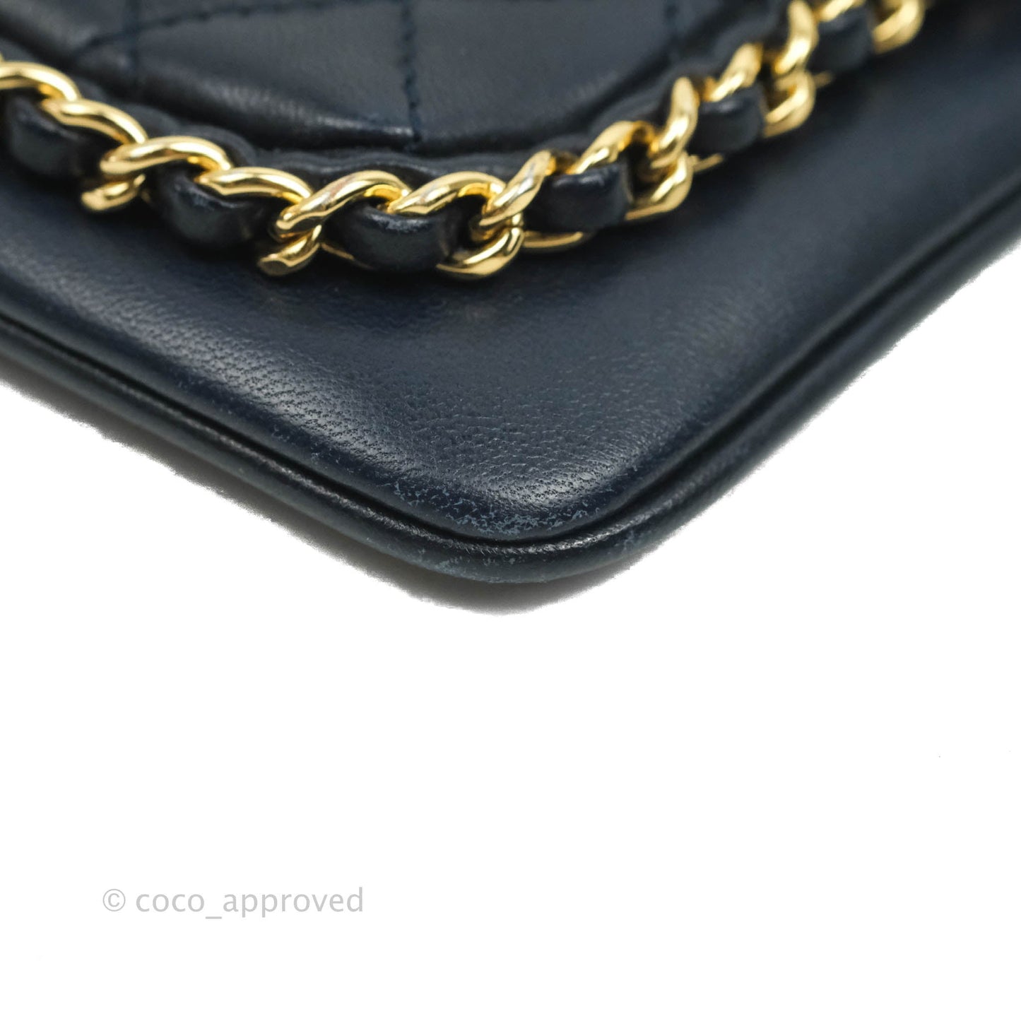 Chanel Flat Flap Bag With Chain Navy Calfskin Gold Hardware