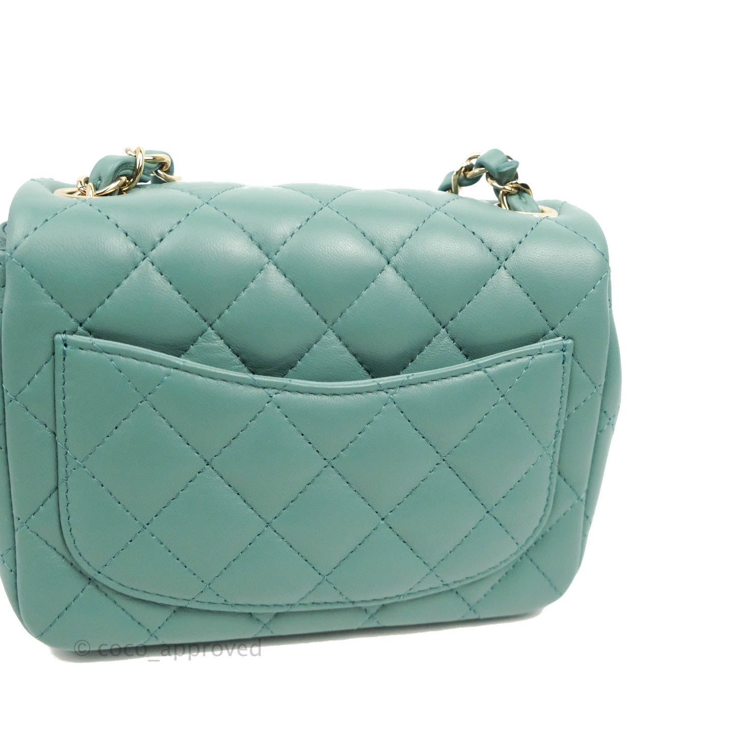 Chanel Mini Square Teal Green Lambskin Gold Hardware