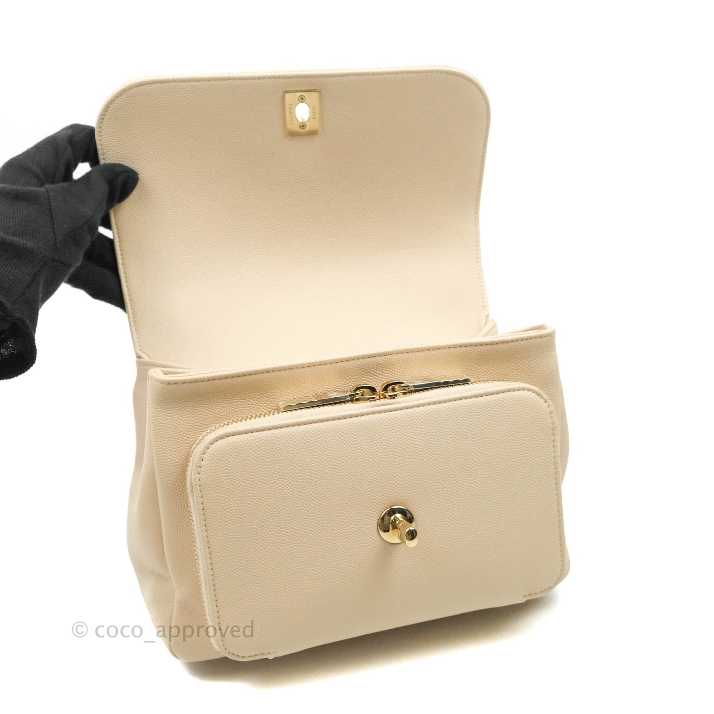 Chanel Quilted Medium Business Affinity Flap Light Beige Caviar Gold Hardware 20B