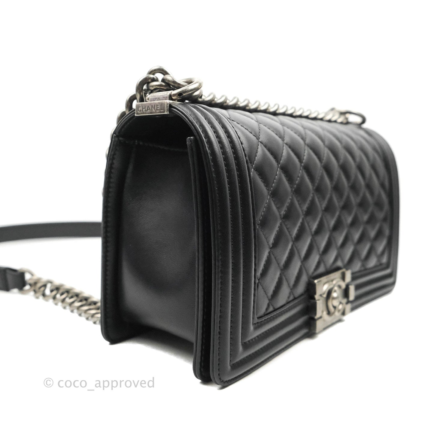 Chanel Quilted Medium Boy Black Lambskin Ruthenium Hardware