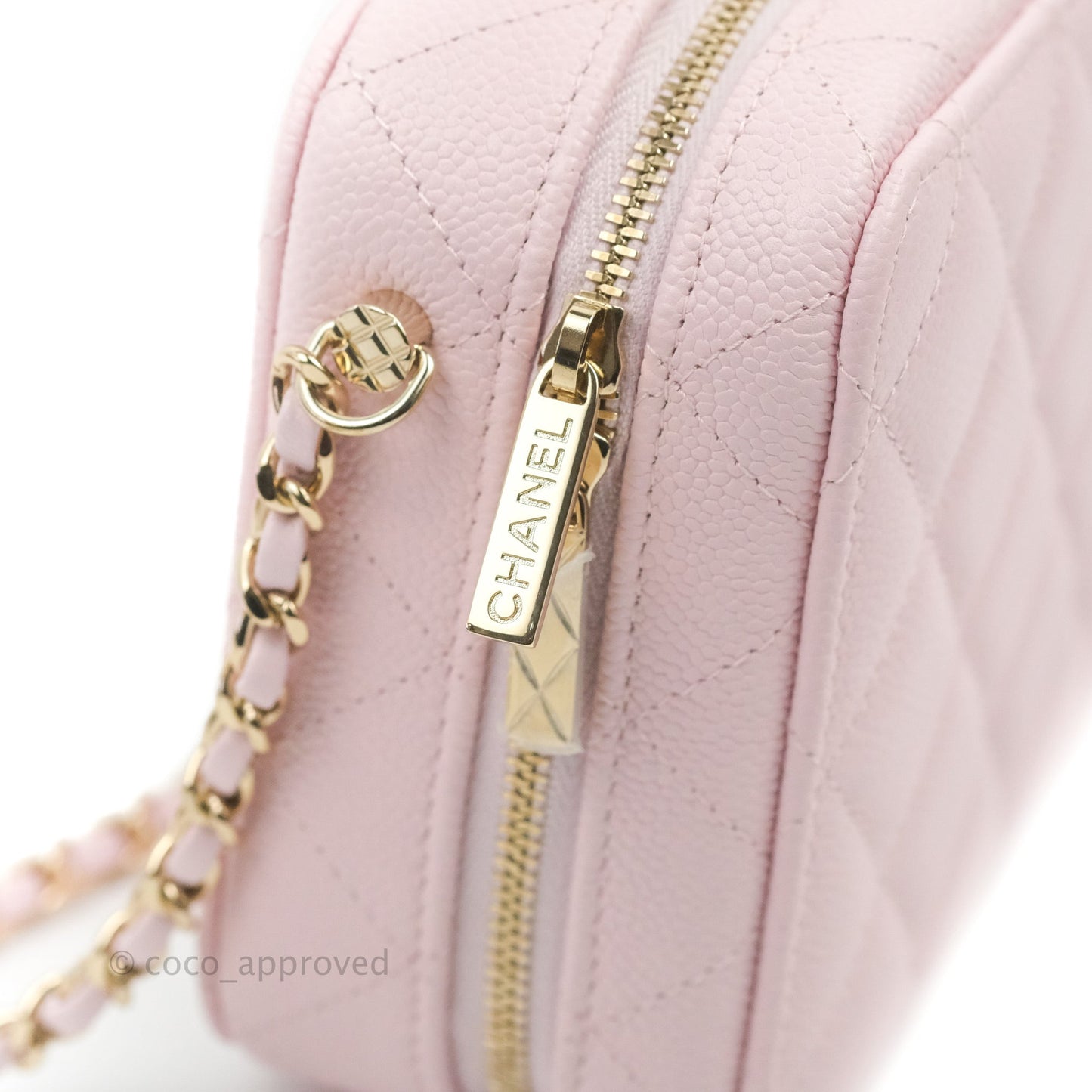 Chanel Quilted Top Handle Vanity Case Caviar Light Pink Gold Hardware