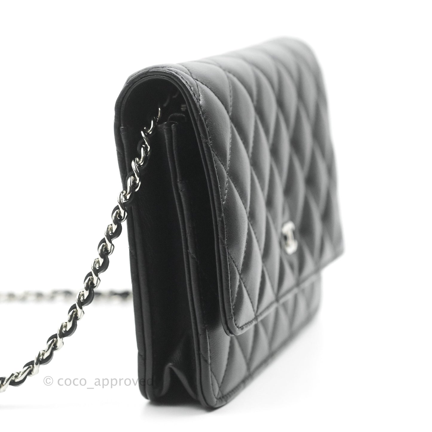 Chanel Quilted Wallet on Chain WOC Black Lambskin Silver Hardware