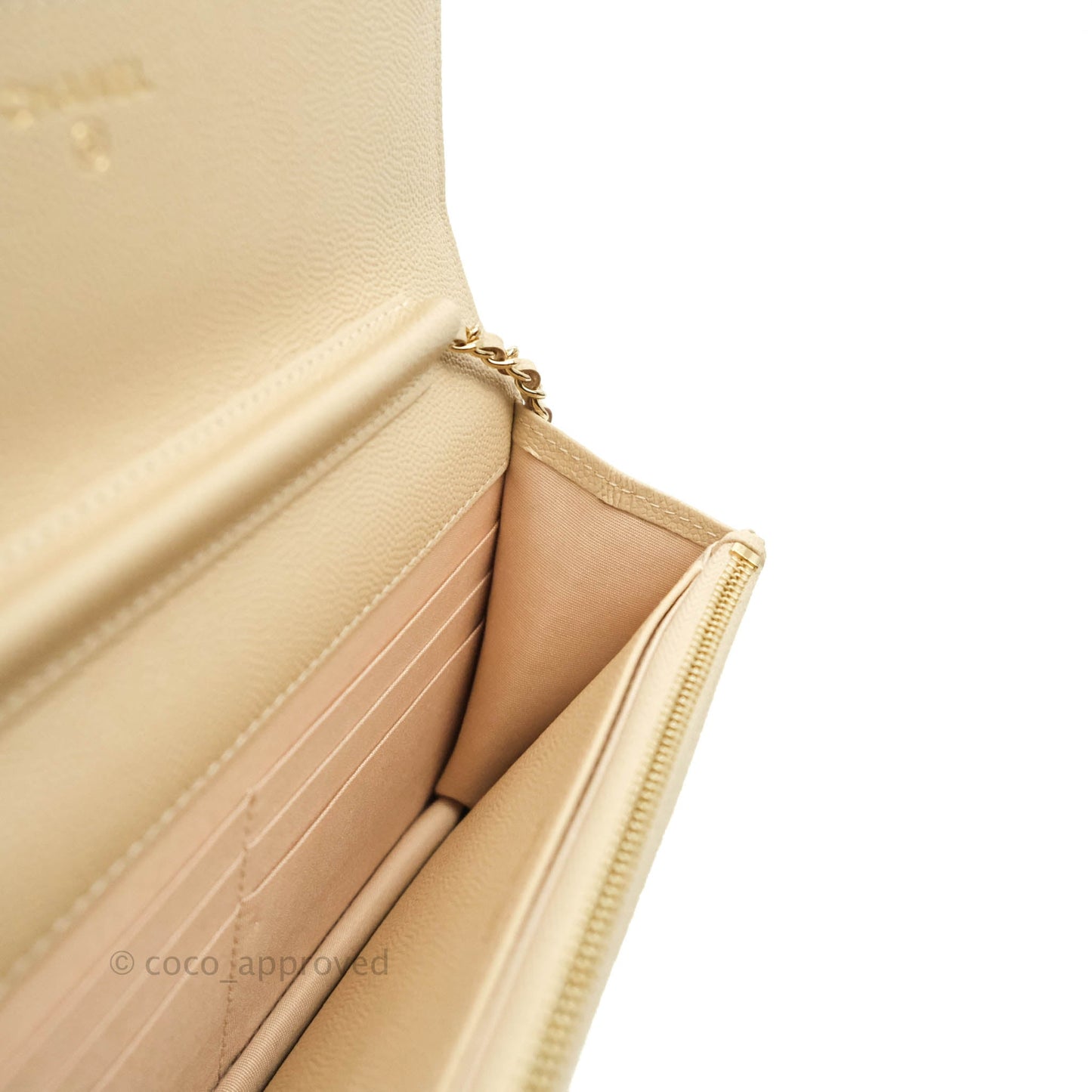 Chanel Quilted Golden Class Wallet on Chain WOC Light Beige Caviar Gold Hardware