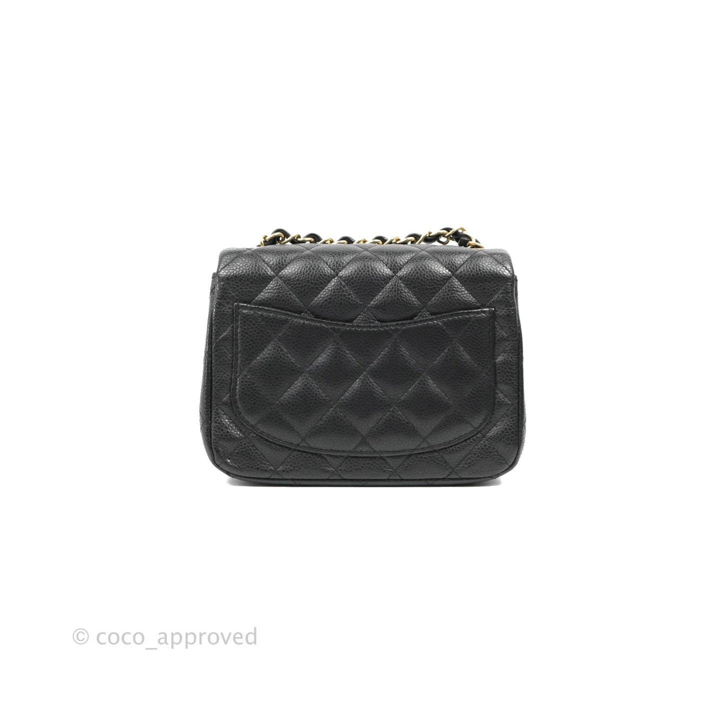 Chanel Quilted Mini Square Flap Bag Pearly Black Caviar Matte Gold Hardware