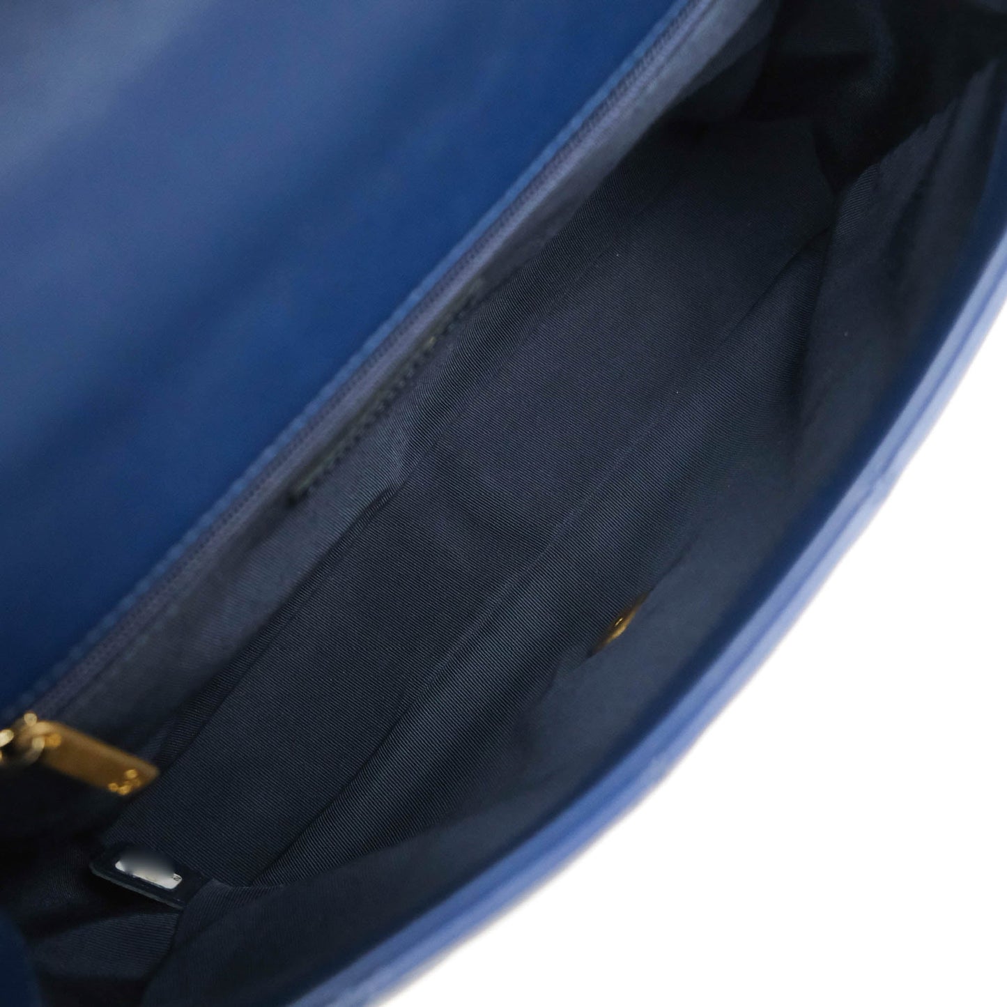 Chanel Circular Handle Flap Bag Navy Lambskin Aged Gold Hardware