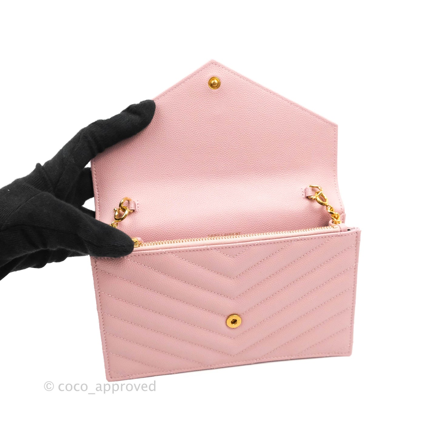 Saint Laurent Wallet on Chain Pink Grained Leather Gold Hardware