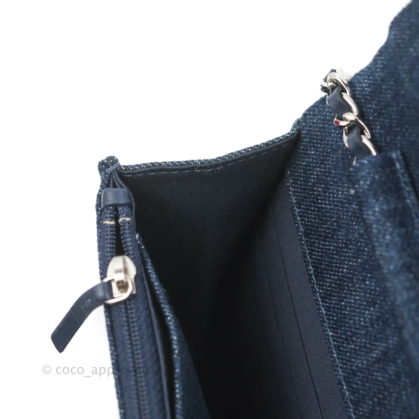 Chanel Quilted Chain Around Wallet on Chain WOC Dark Blue Denim Silver Hardware