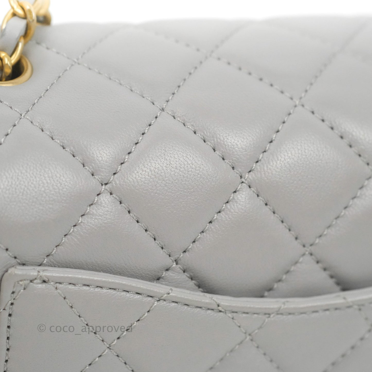 Chanel Mini Square Pearl Crush Quilted Grey Lambskin Aged Gold Hardware