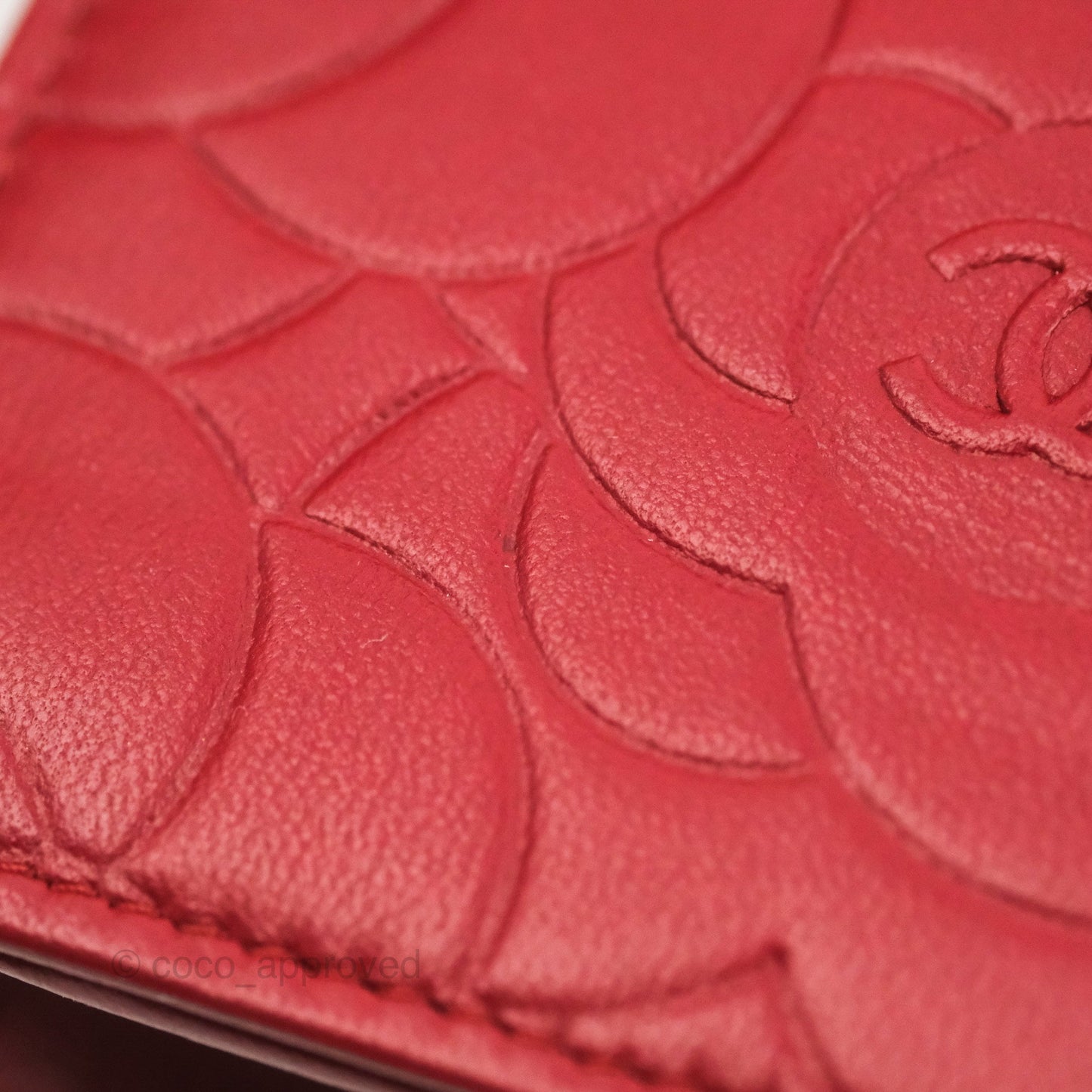 Chanel Camellia Embossed Wallet On Chain WOC Red Lambskin Silver Hardware