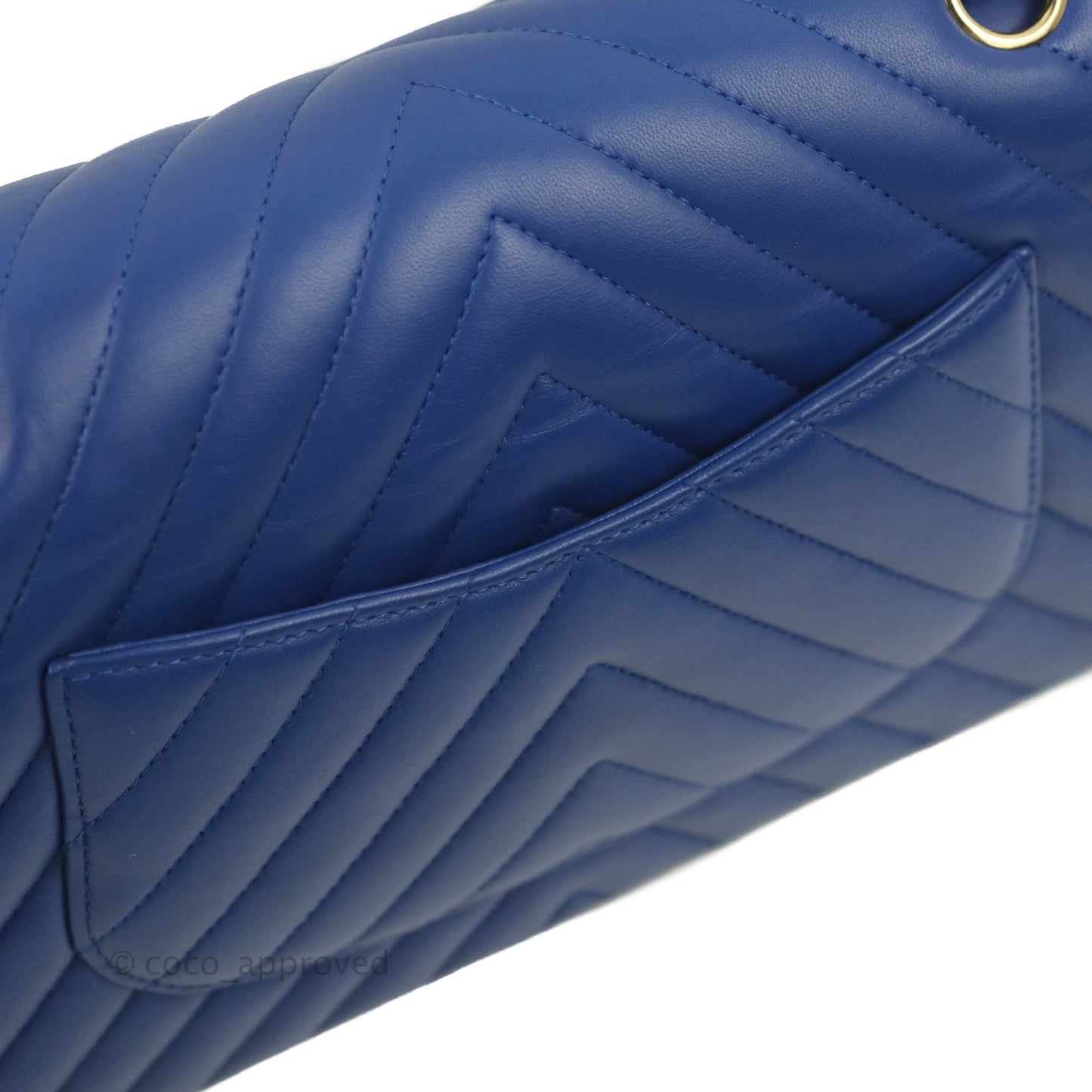Chanel Classic M/L Medium Chevron Double Flap Blue Lambskin Gold Hardware