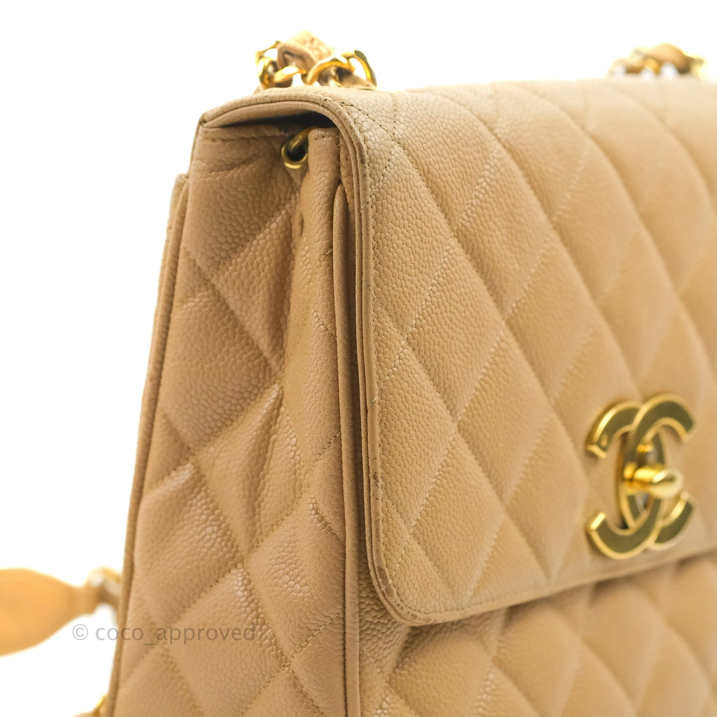 Chanel Vintage CC Large Square Flap Bag Beige Caviar 24K Gold Hardware
