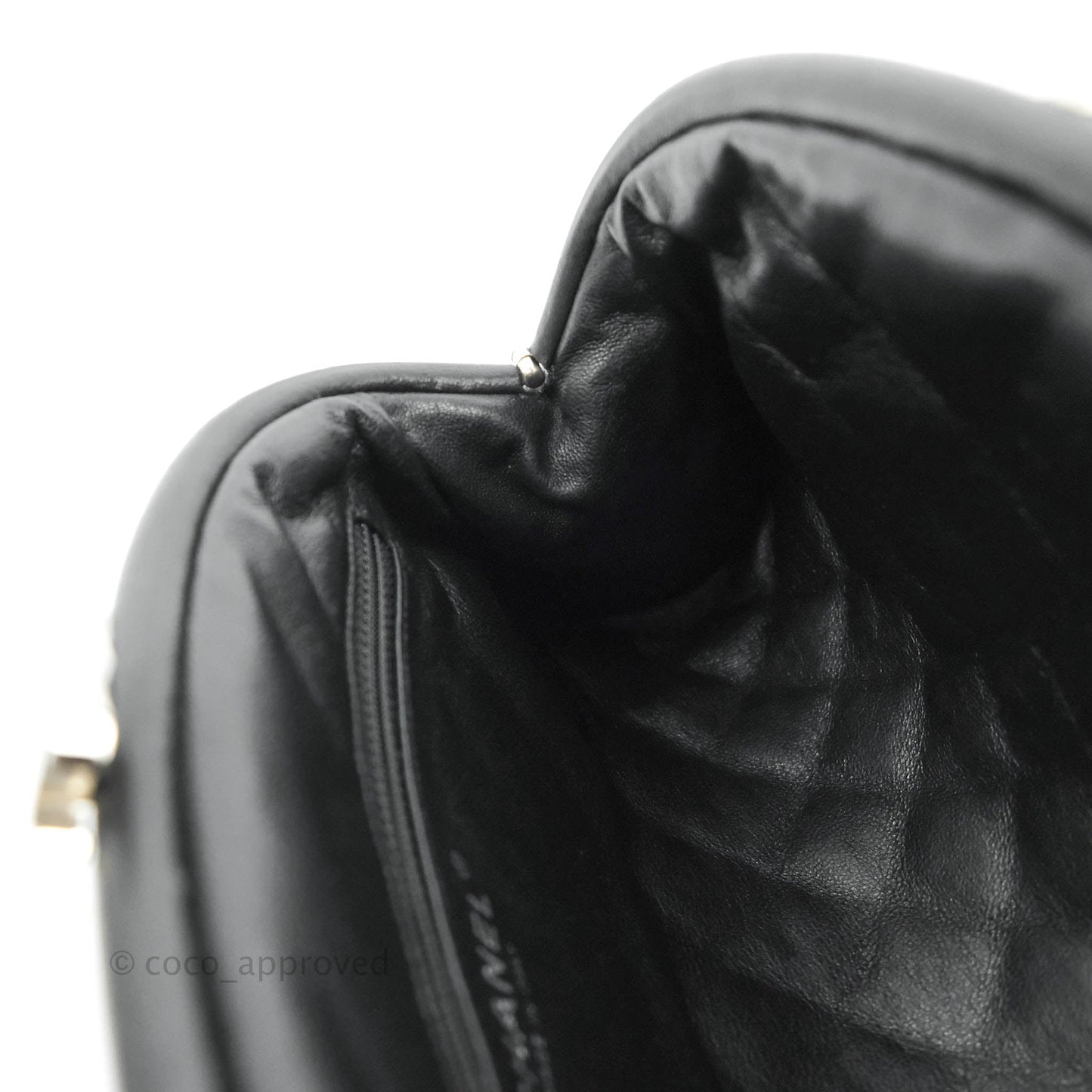 Chanel Quilted Timeless Kisslock Clutch Black Lambskin Silver Hardware