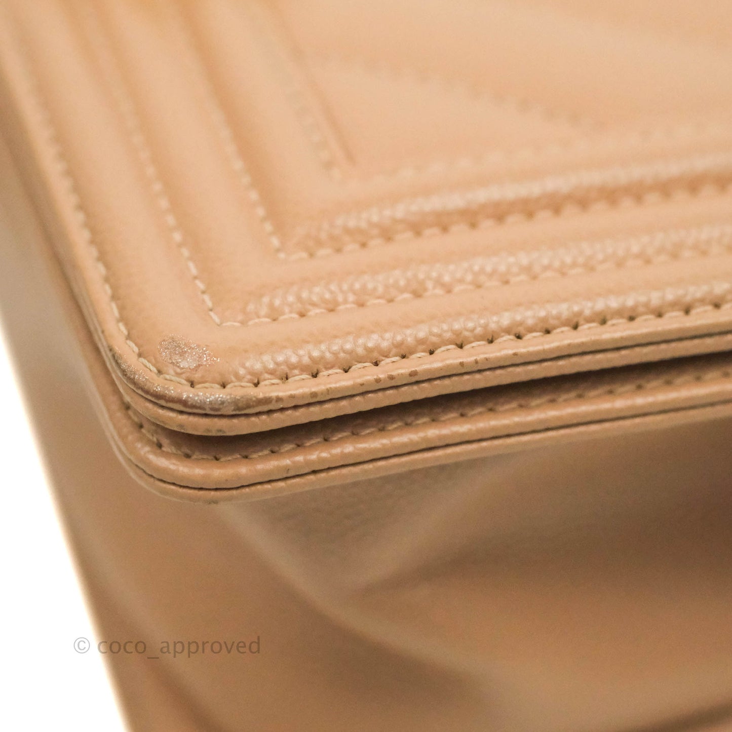 Chanel Small Chevron Boy Dark Beige Caviar Gold Hardware